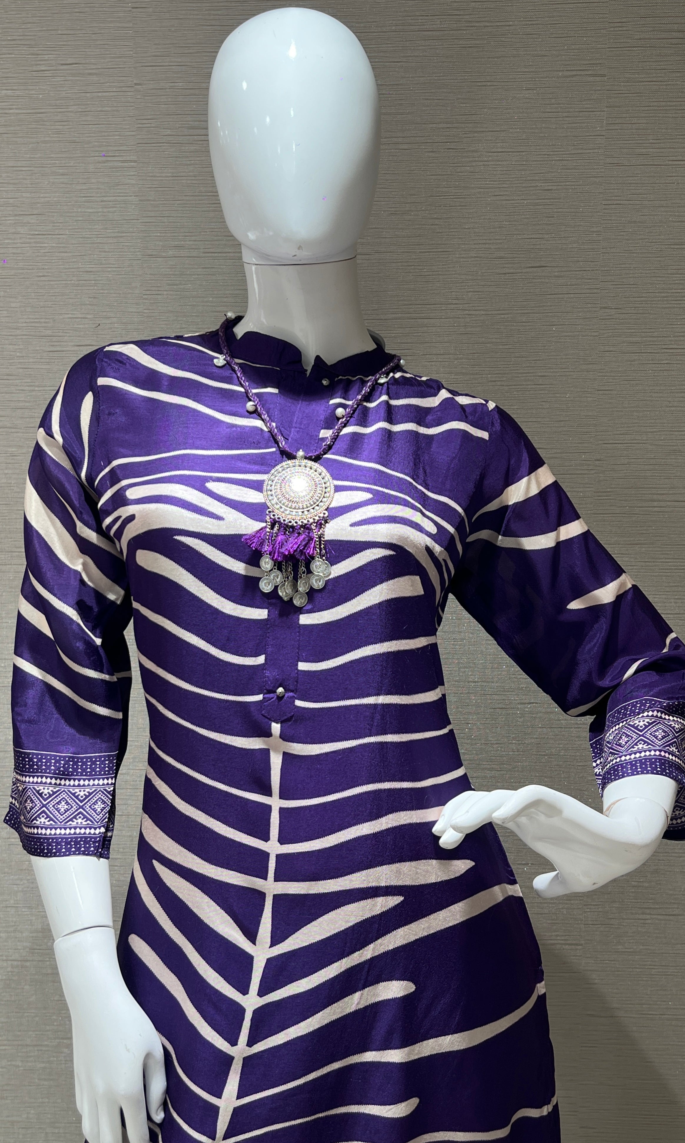 Purple leaf print kurta set