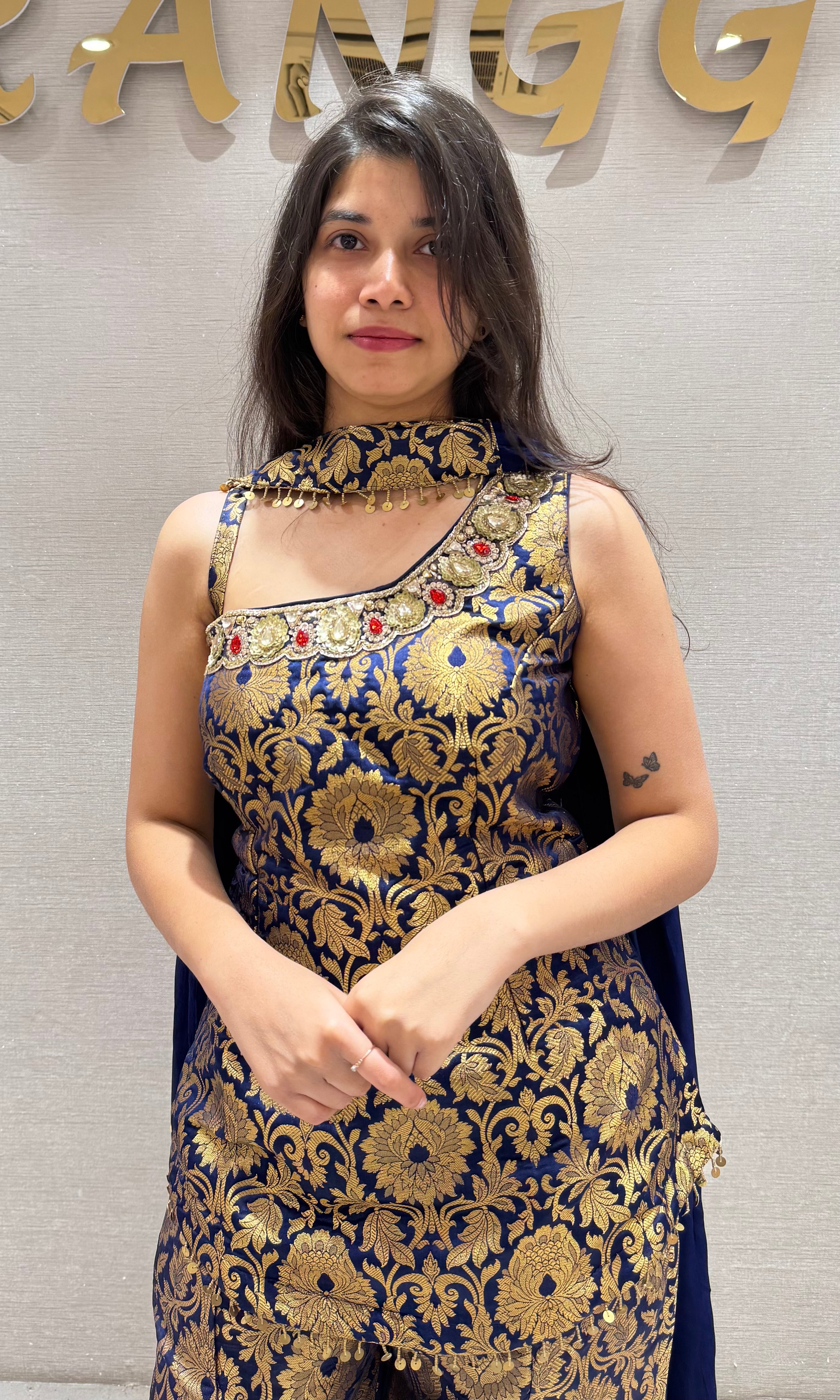 Navy blue GOLDEN FLORALS PALAZZO SET