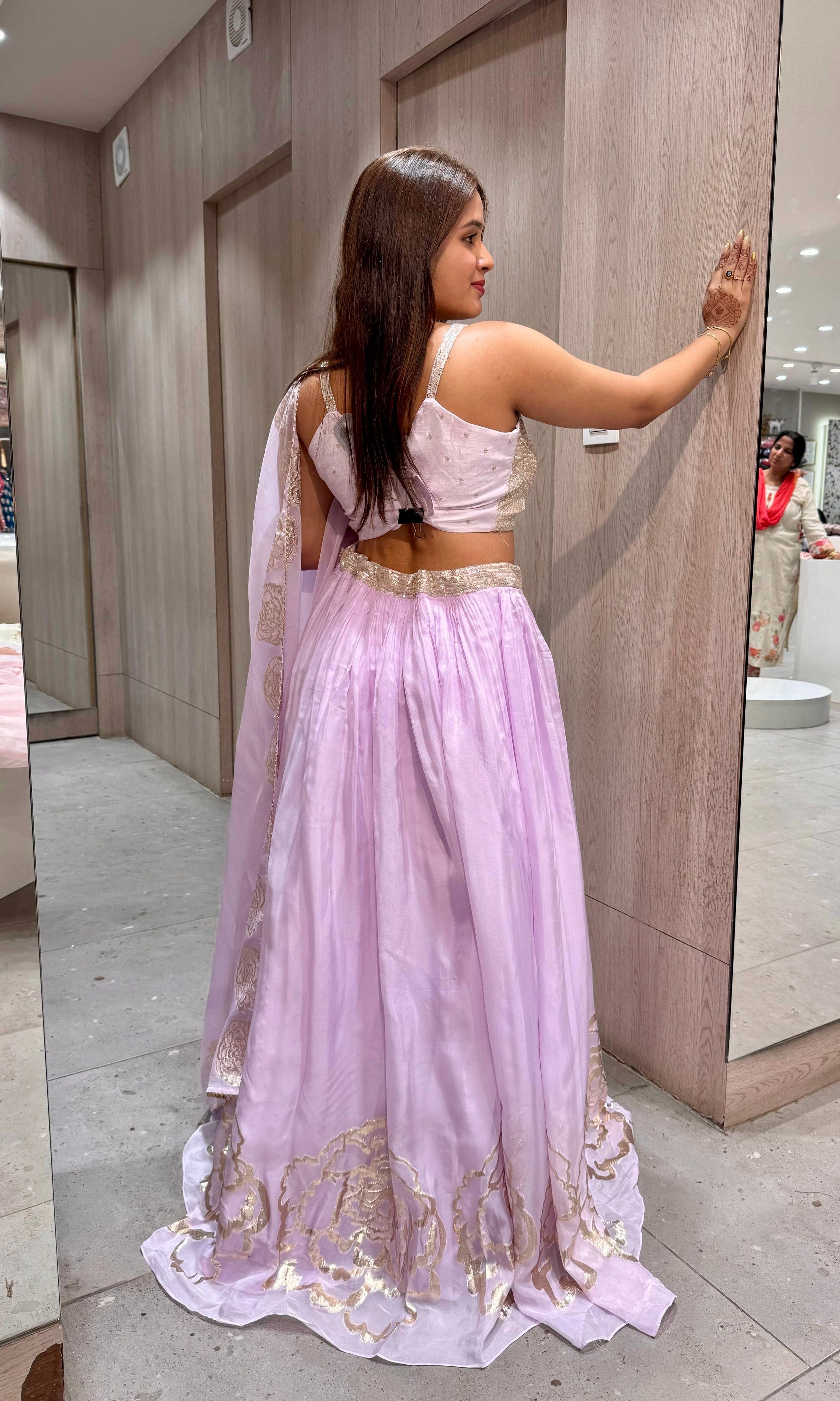 Lilac purple Lehenga with floral embossing