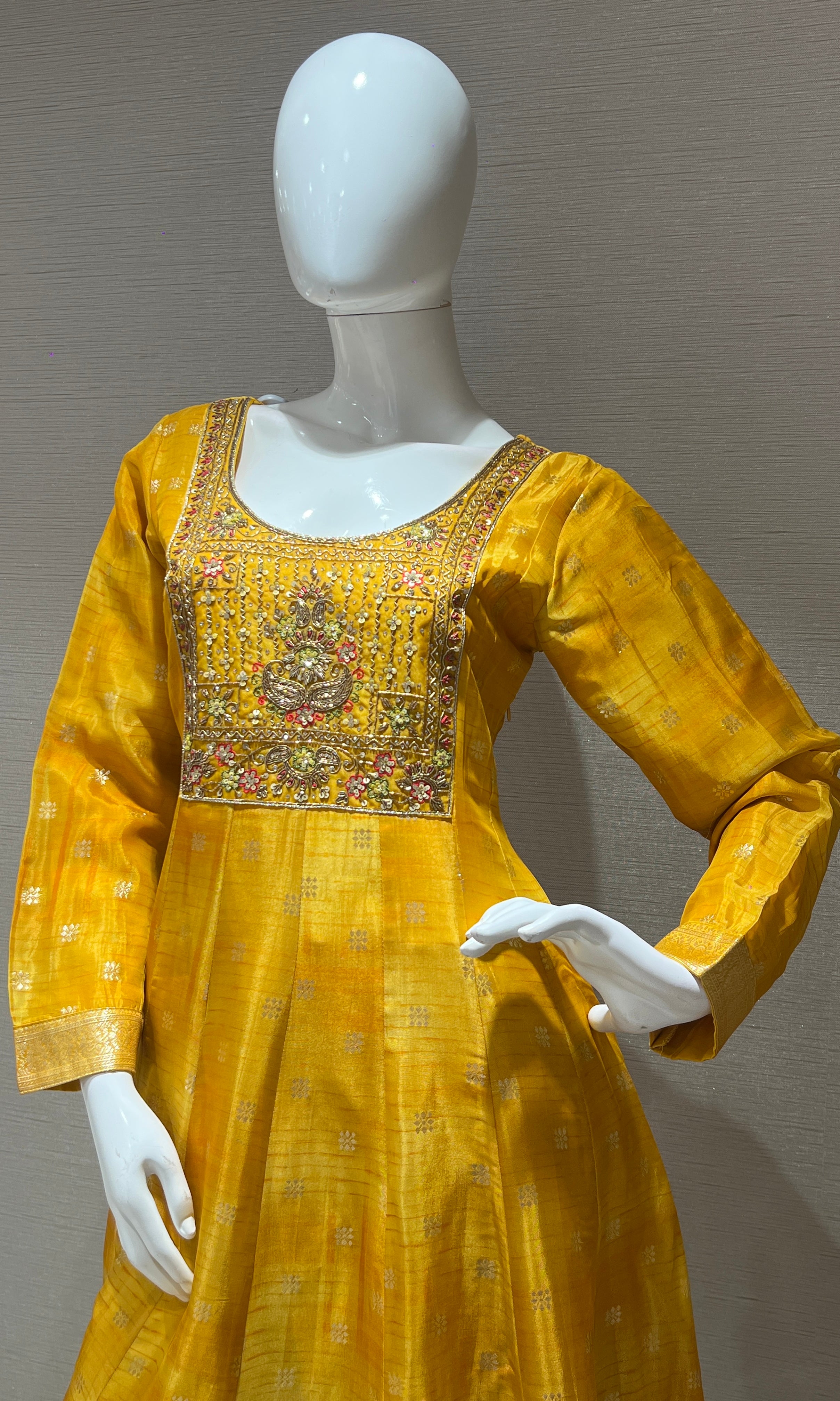 Yellow Anarkali with Floral Dupatta