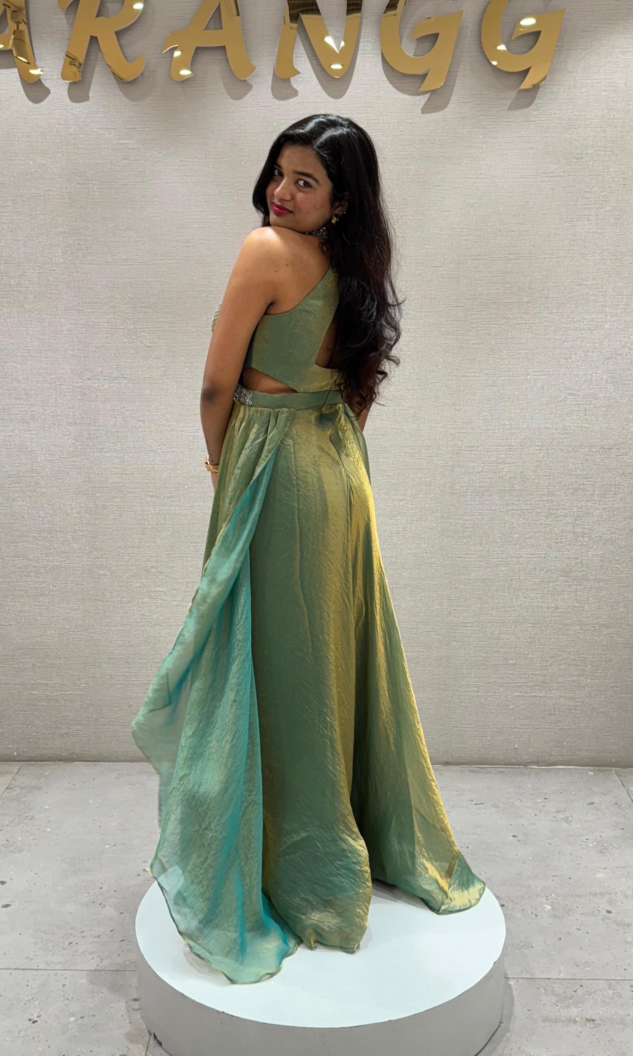 Green EMBROIDERED LONG GOWN DRESS