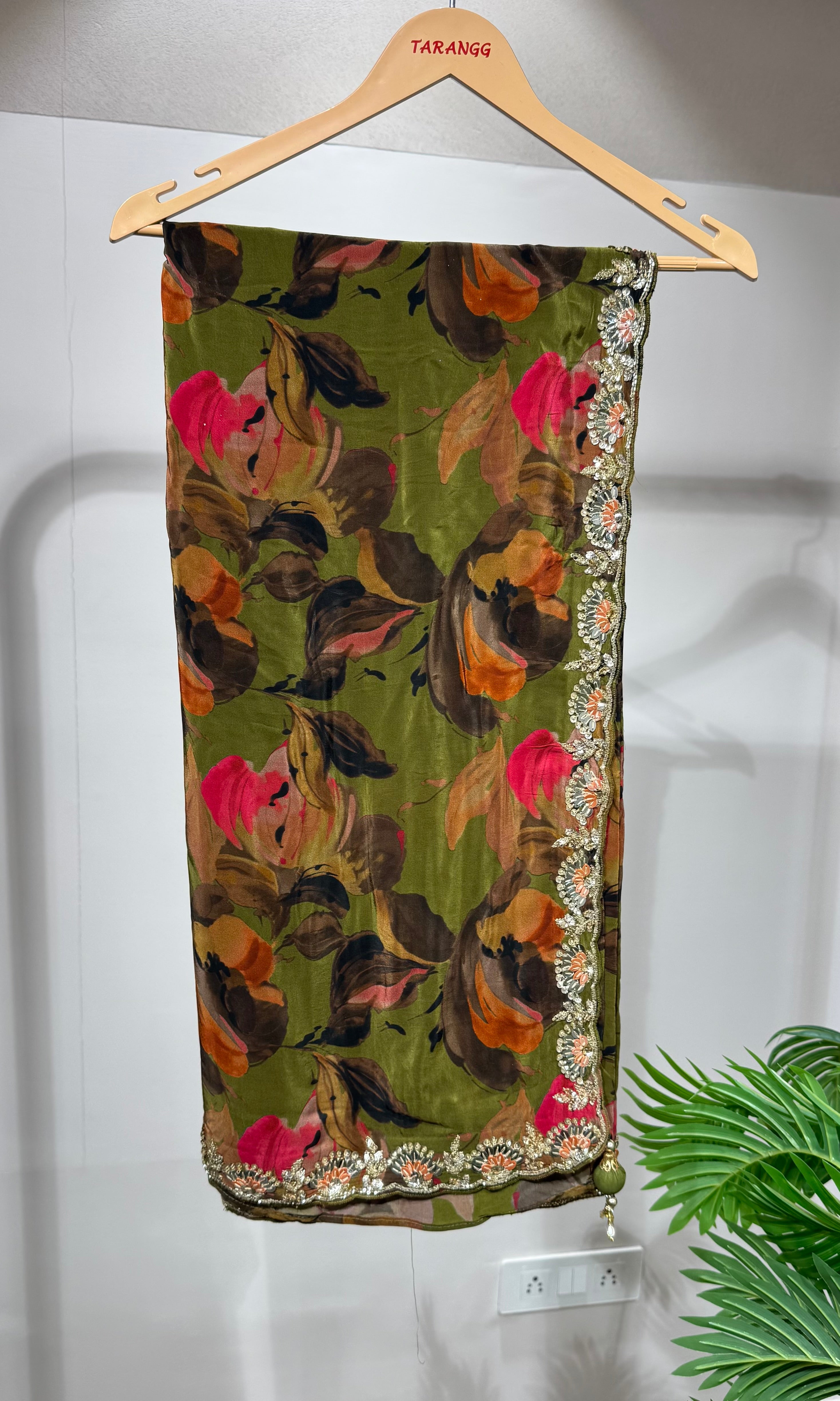 Green FLORAL saree with EMBROIDERED blouse