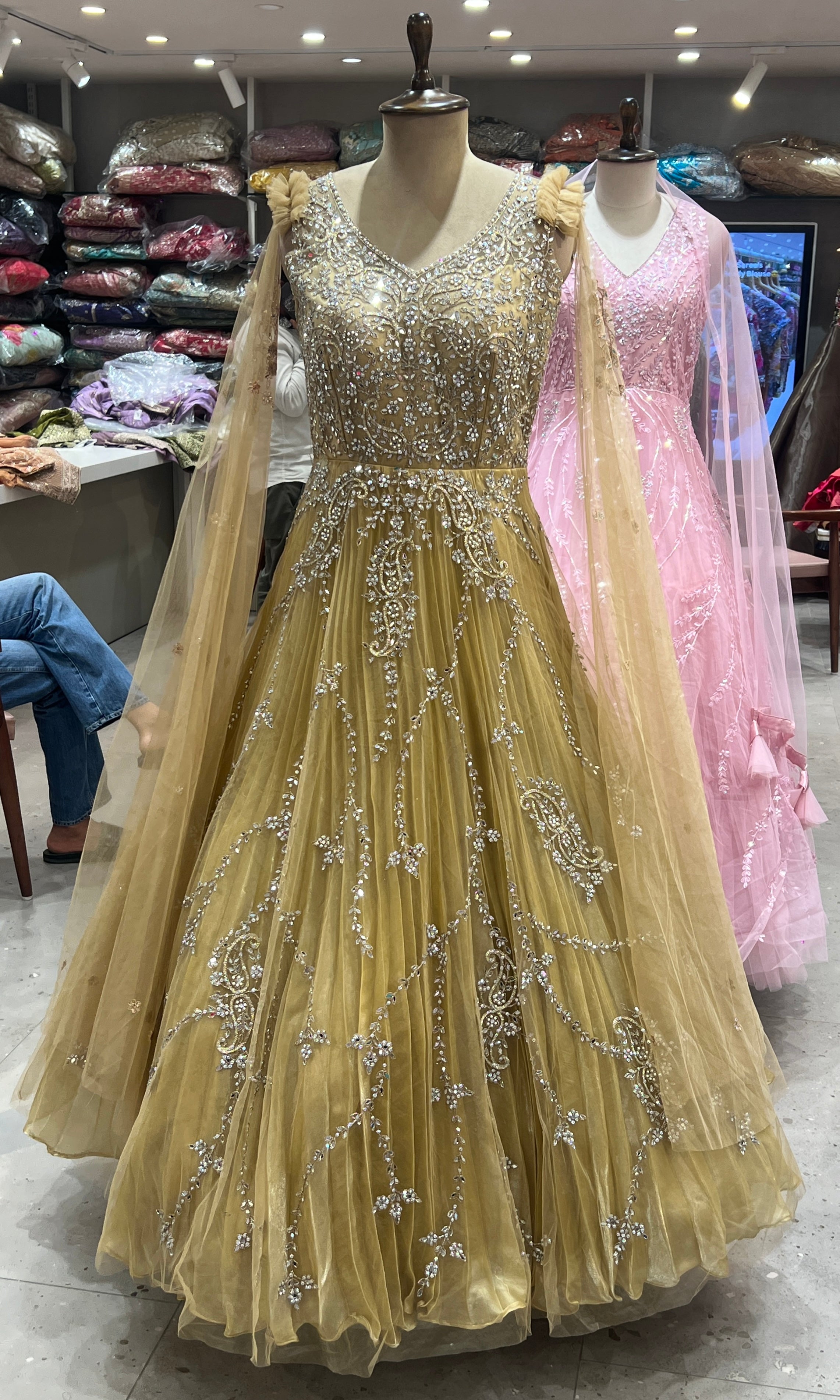 Light brown Crystal Embellished Gown
