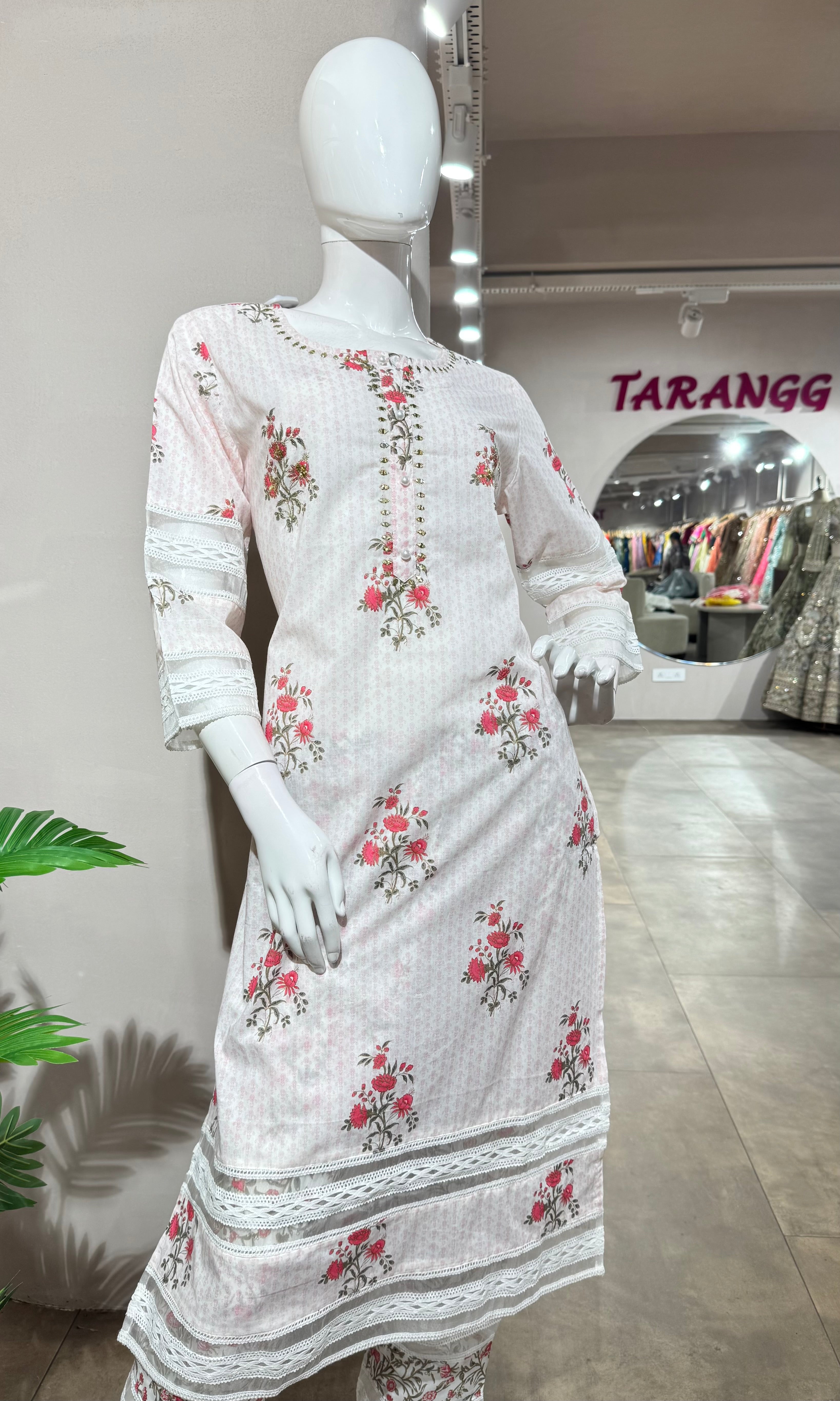 PINK FLORAL EMBROIDERY KURTA SET
