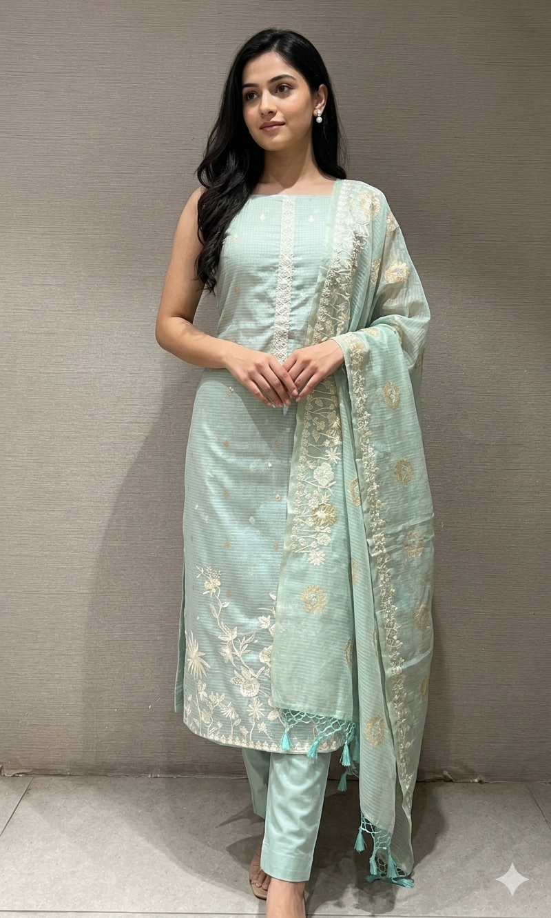 Pista green dress material