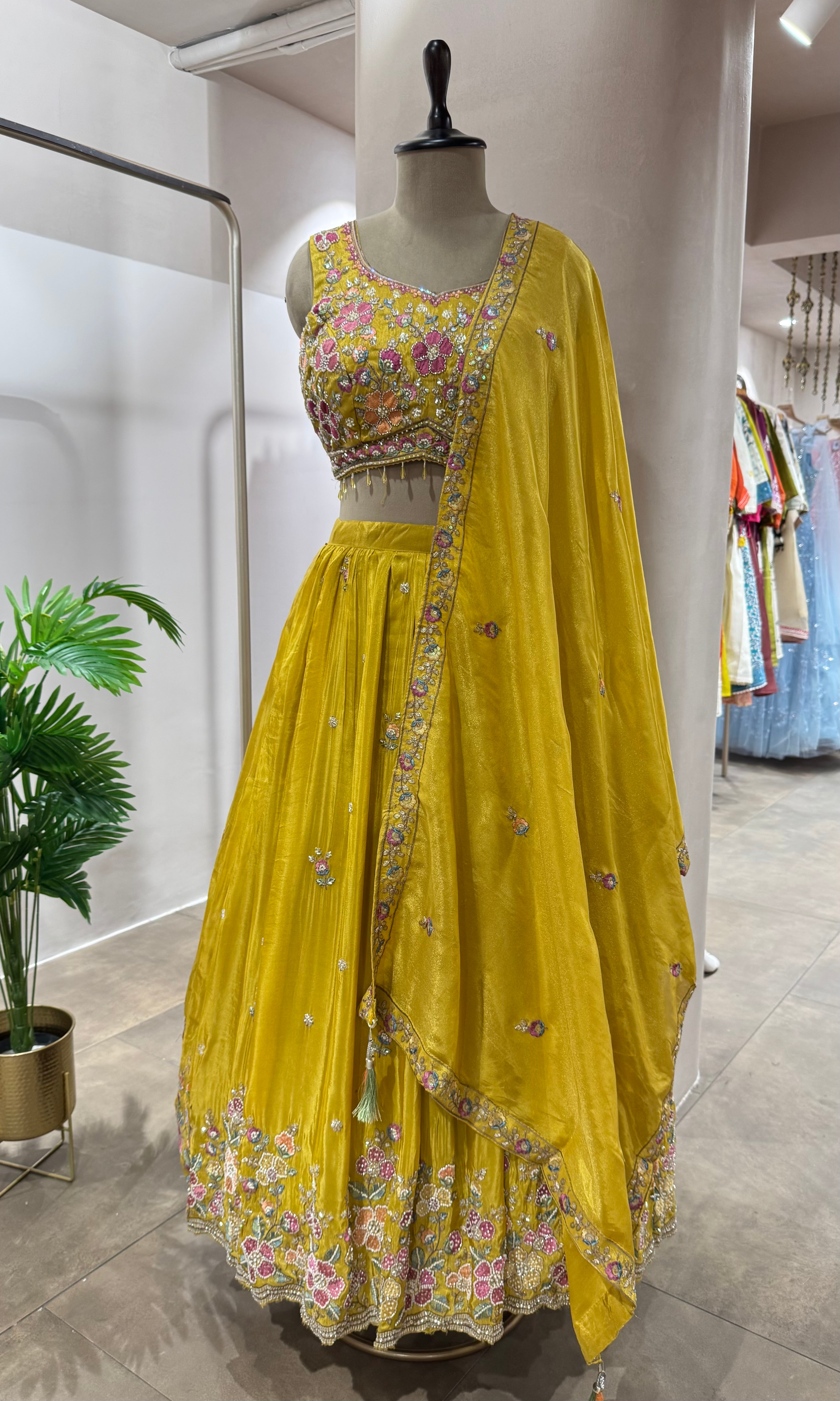 YELLOW floral thread LEHENGA SET