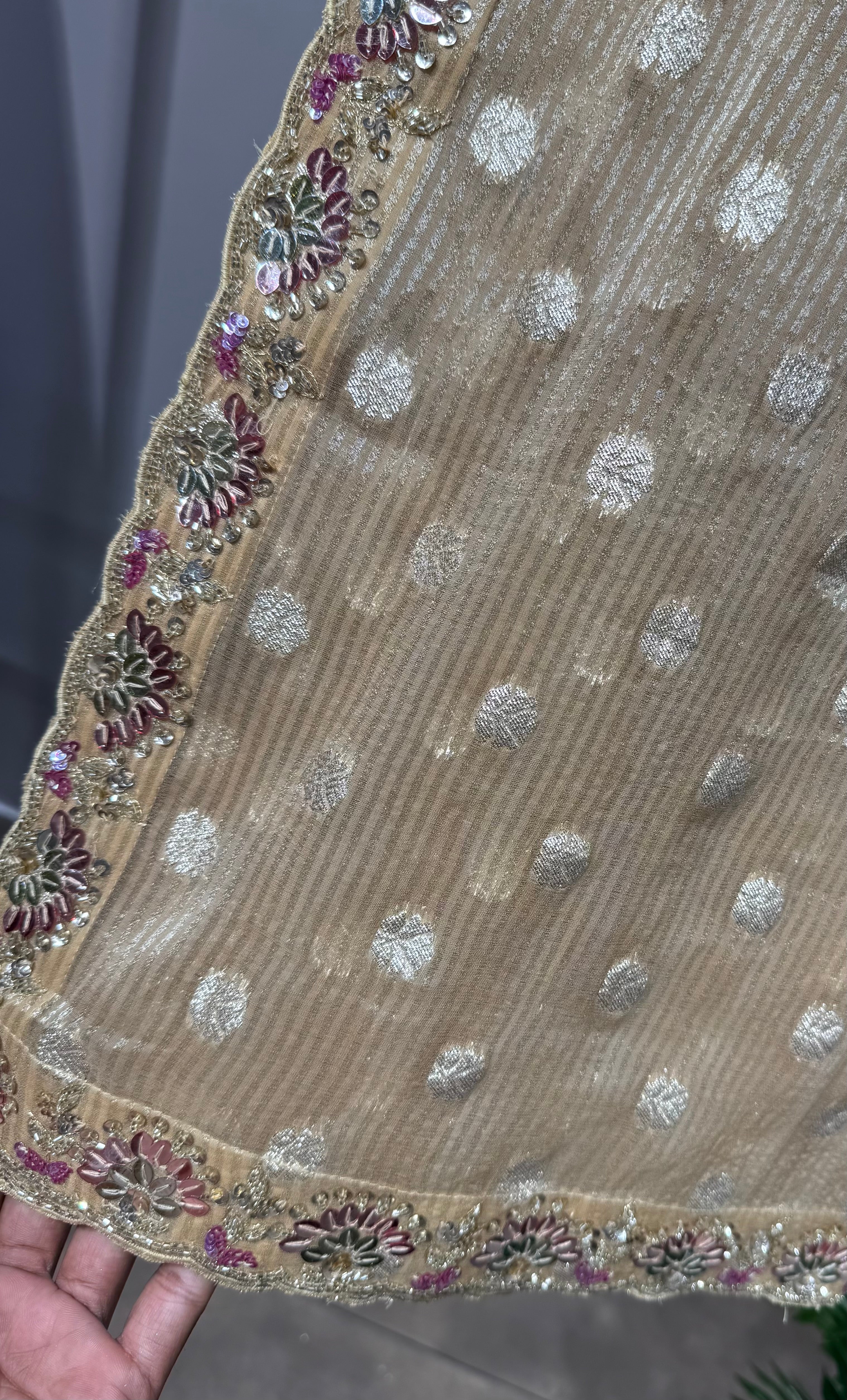 Golden Tissue Saree with Embellished Blouse