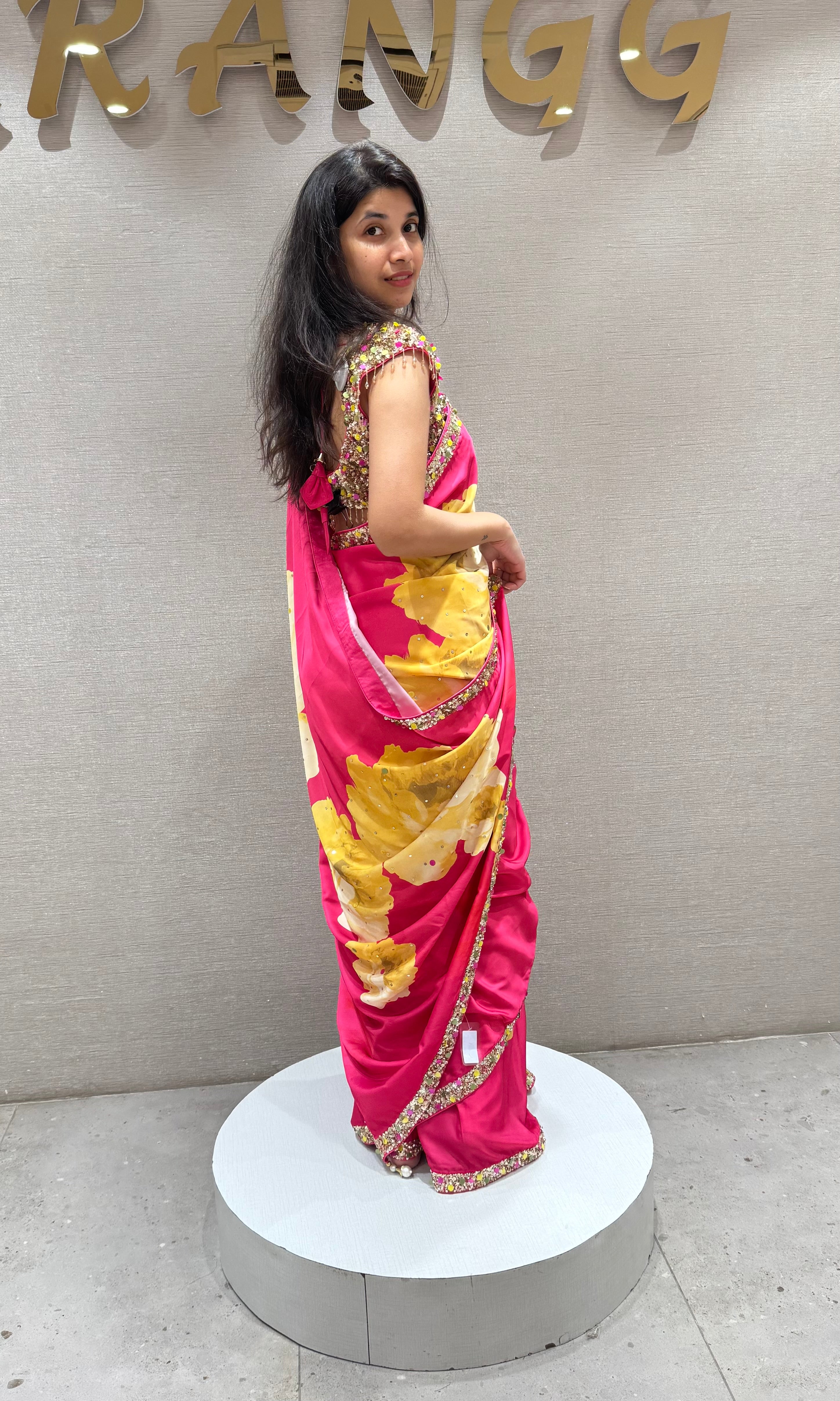 Pink Floral Saree WITH EMBROIDERED BLOUSE