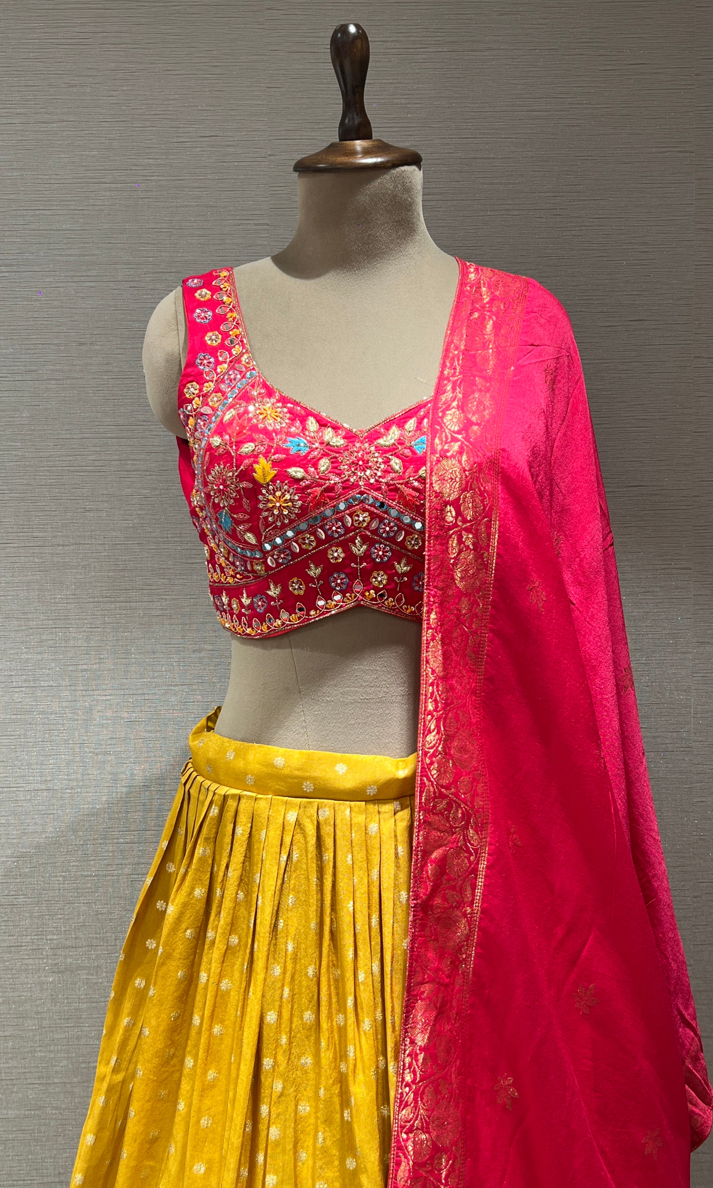 Yellow and Pink Embroidered Lehenga