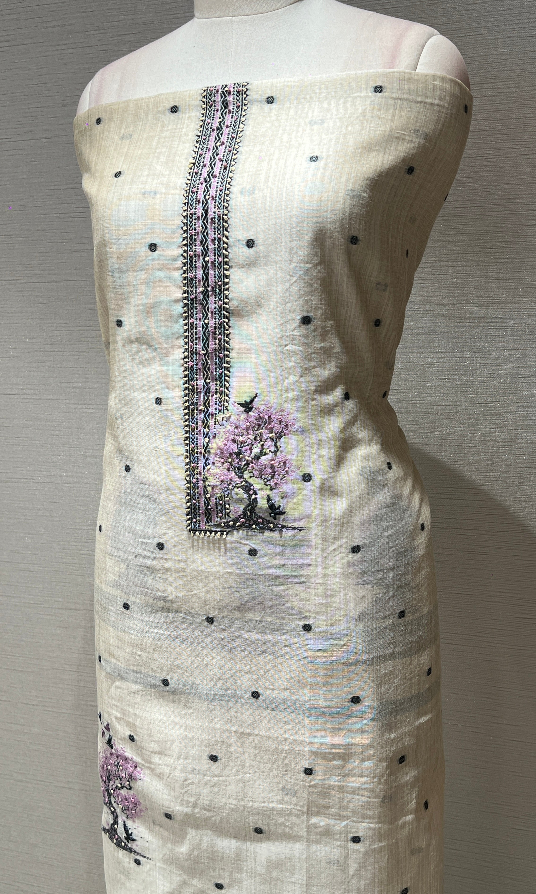 Purple Floral Embroidered dress material