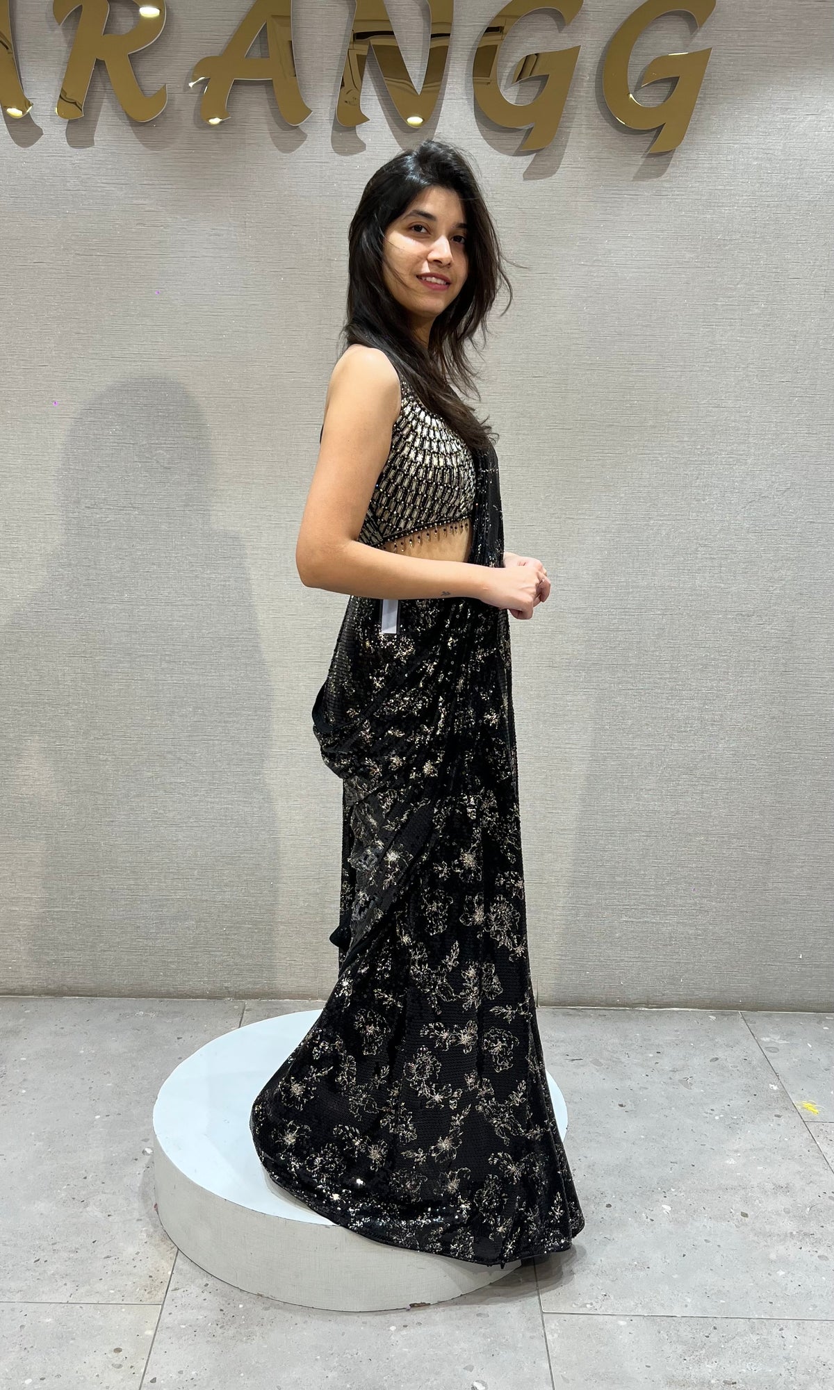 black georgette saree with sequin embellished blouse
