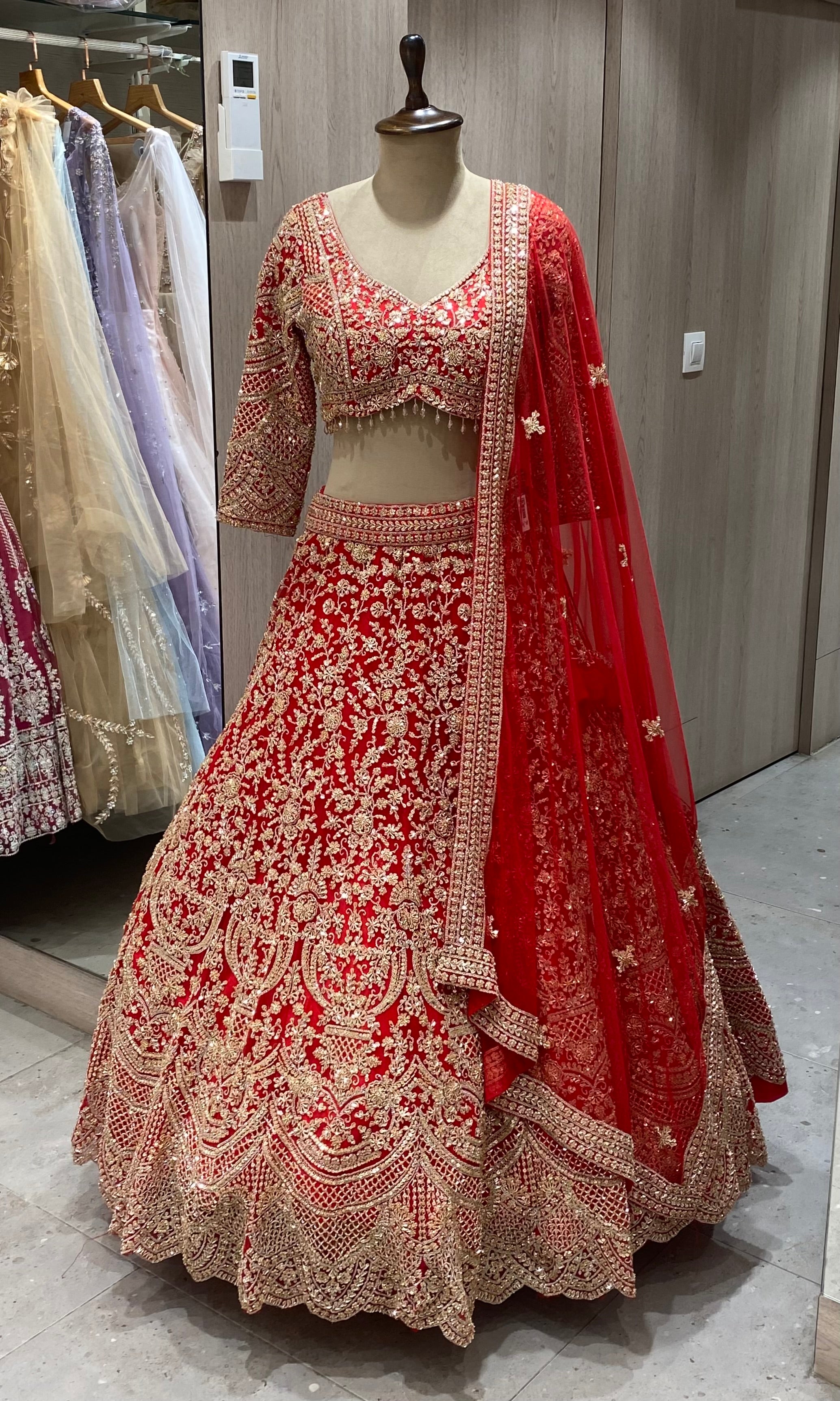 Red & Gold intricate embroidered Lehenga