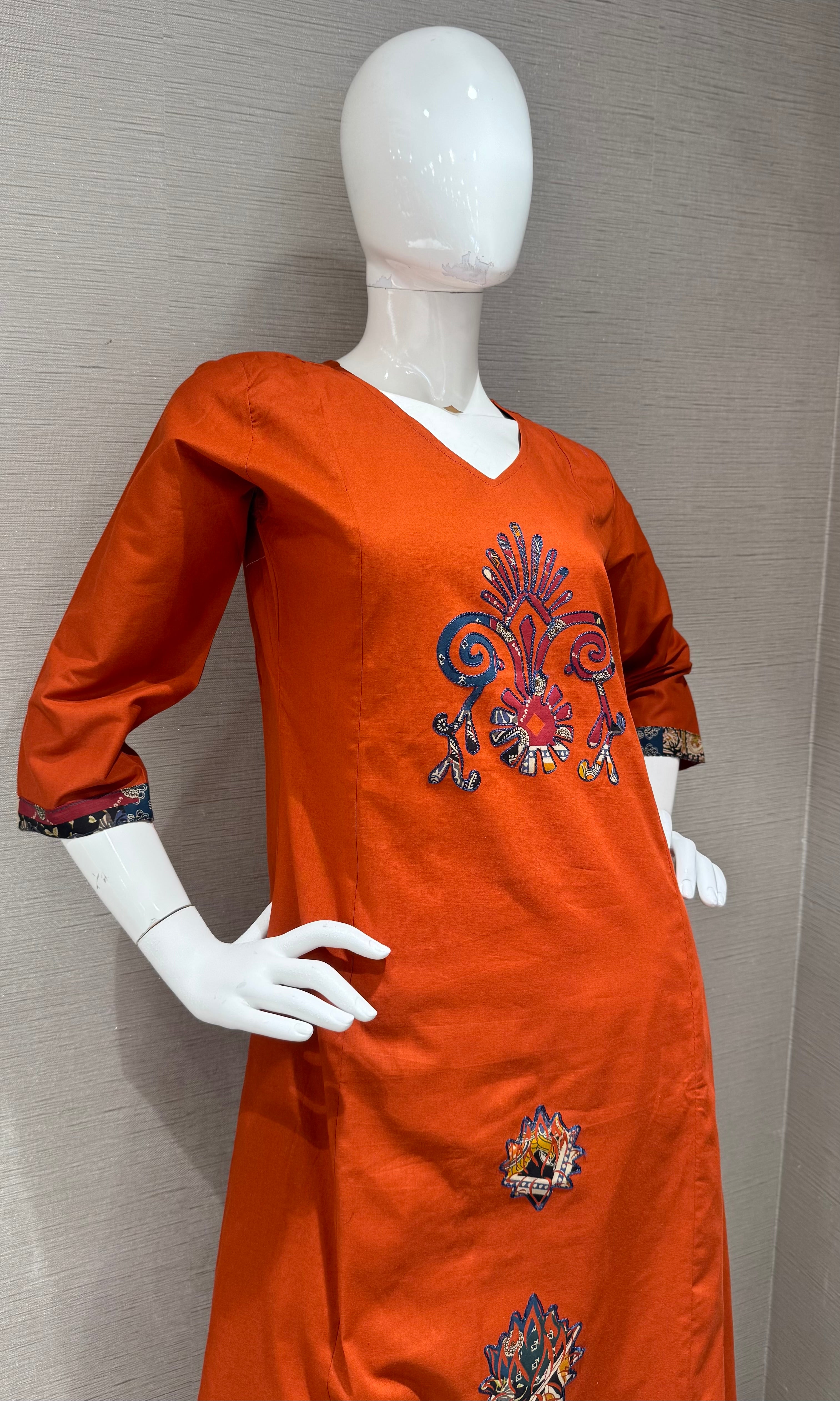 Rust Orange Floral Salwar Kameez Set