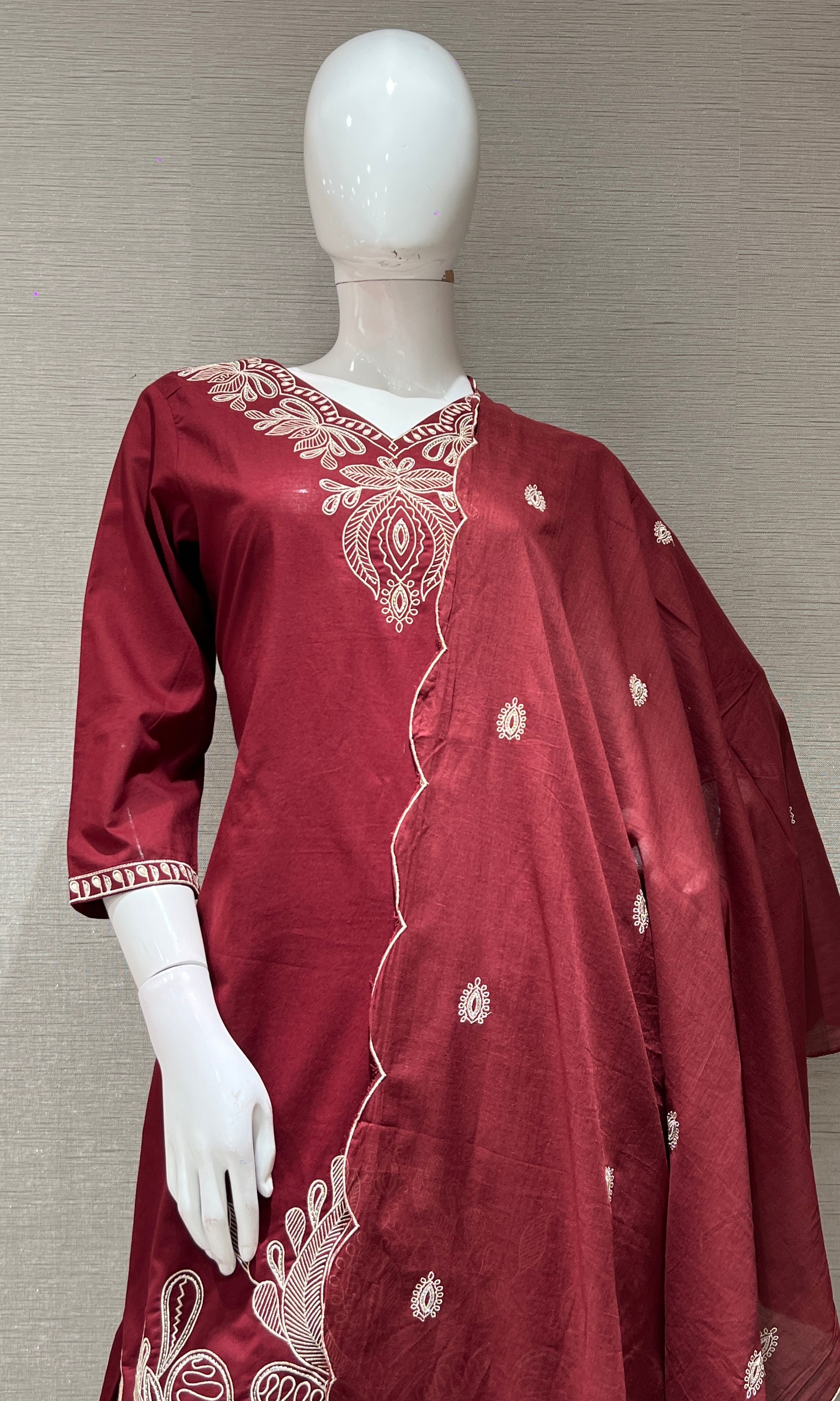 Maroon EMBROIDERED kurta set