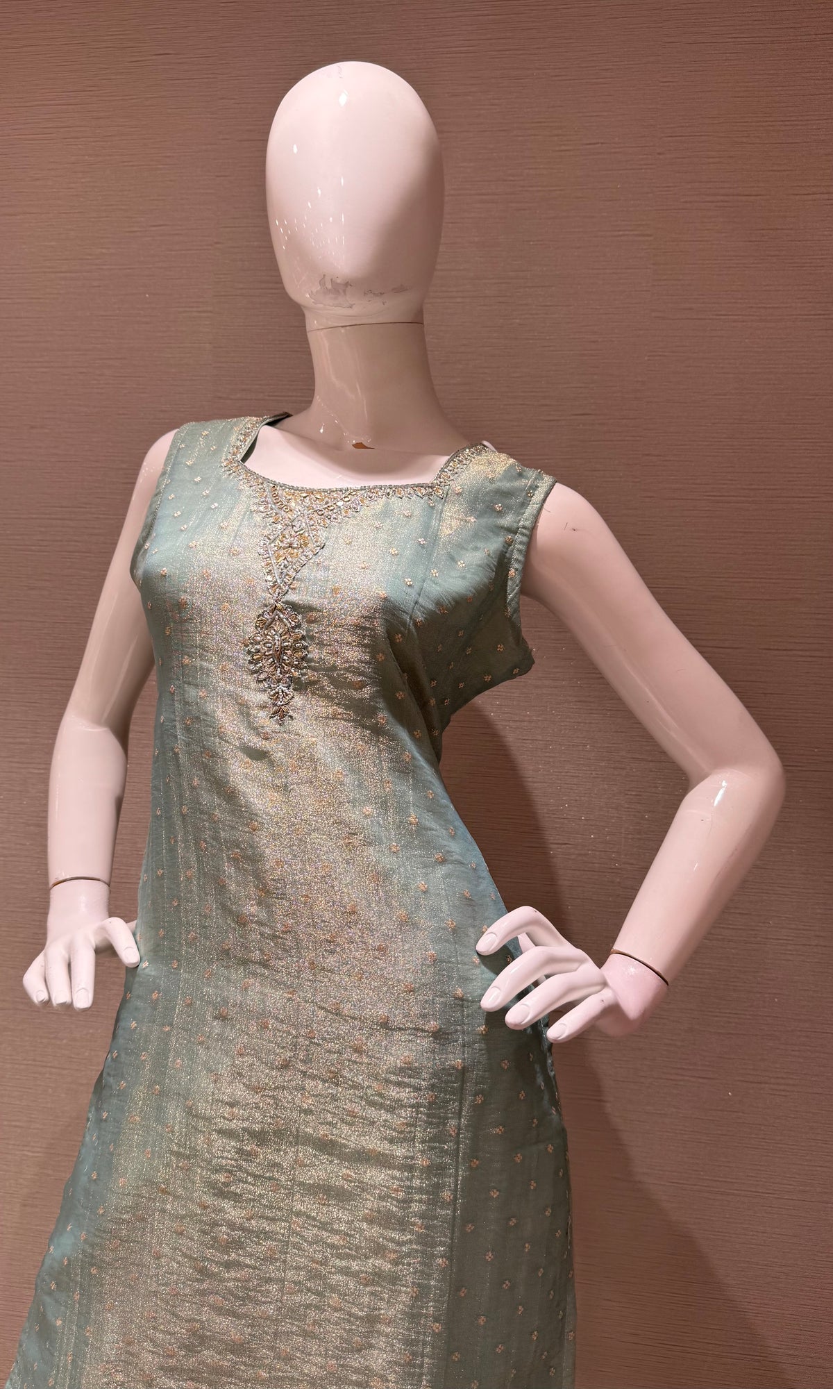 Blue Tissue Silk Golden zari Kurta Set with Dupatta