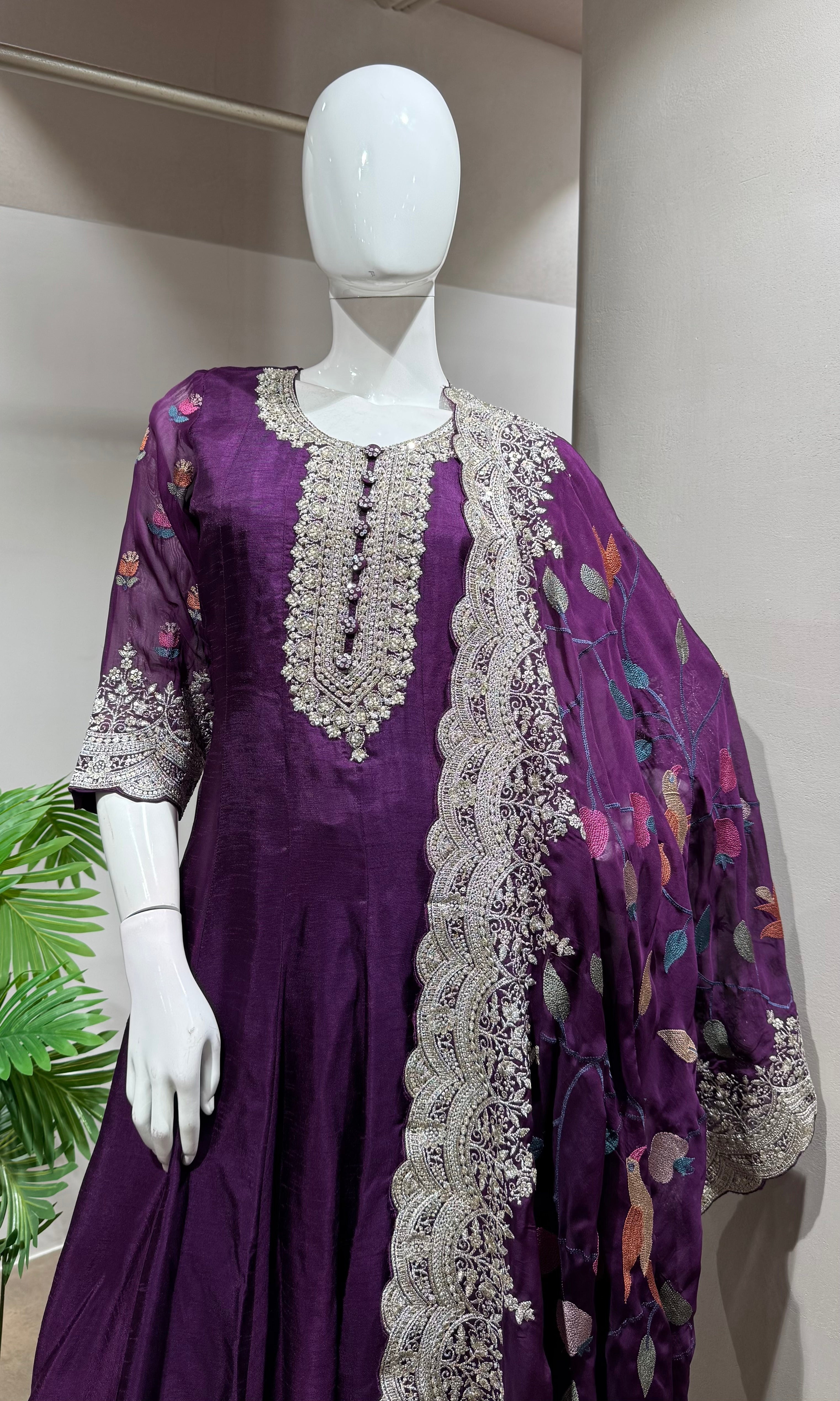 Royal Purple Embroidered Anarkali Set