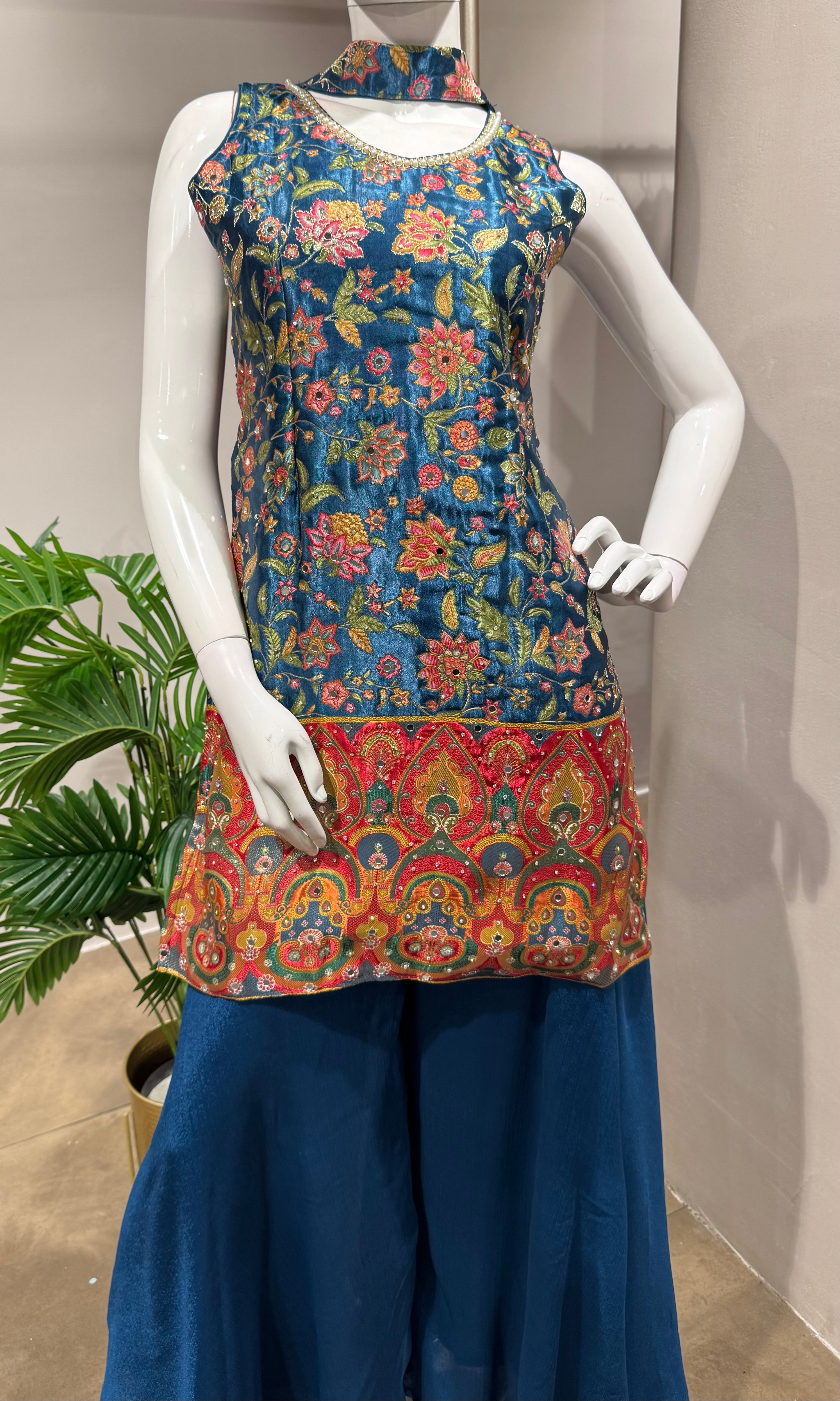BLUE FLORAL ETHNIC SHARARA SET