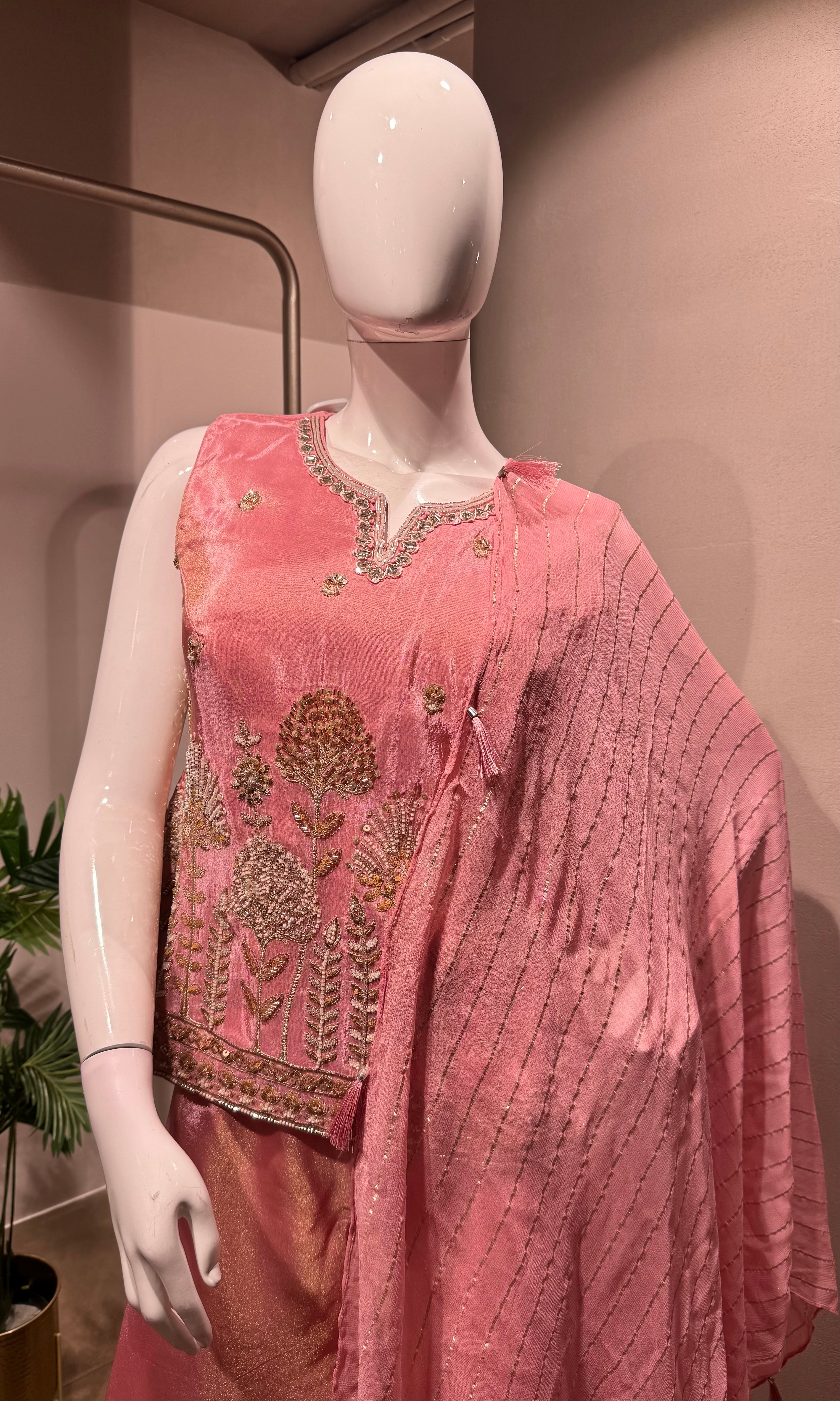 Rose Pink Peplum palazzo set