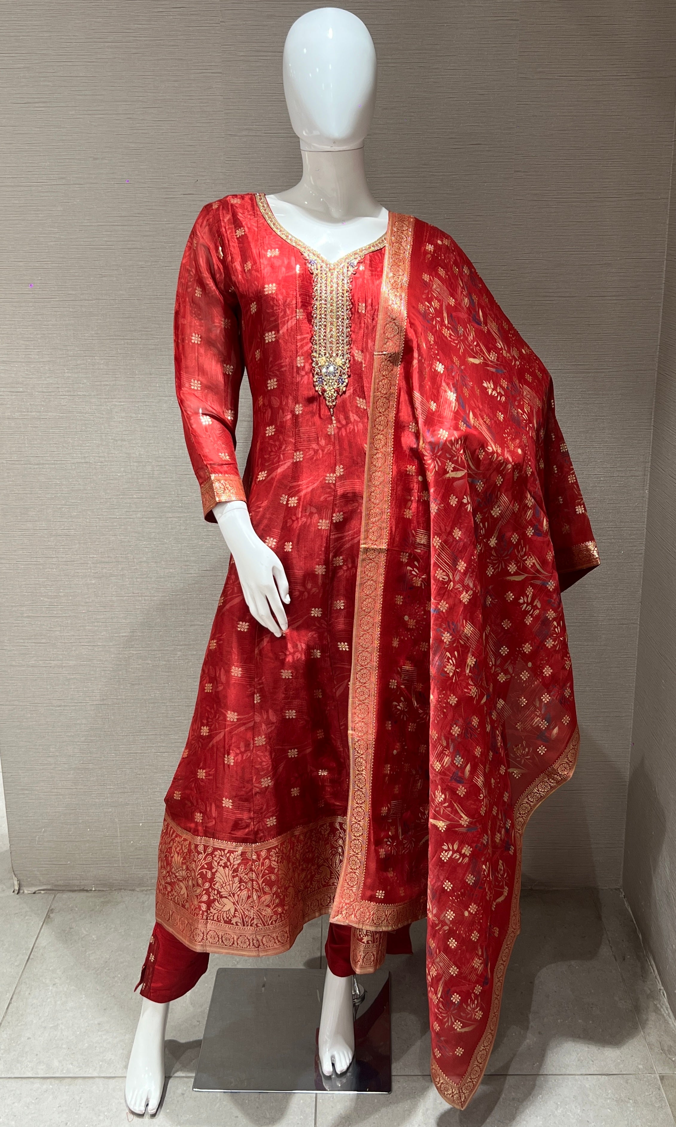 Maroon Anarkali with Gota Work