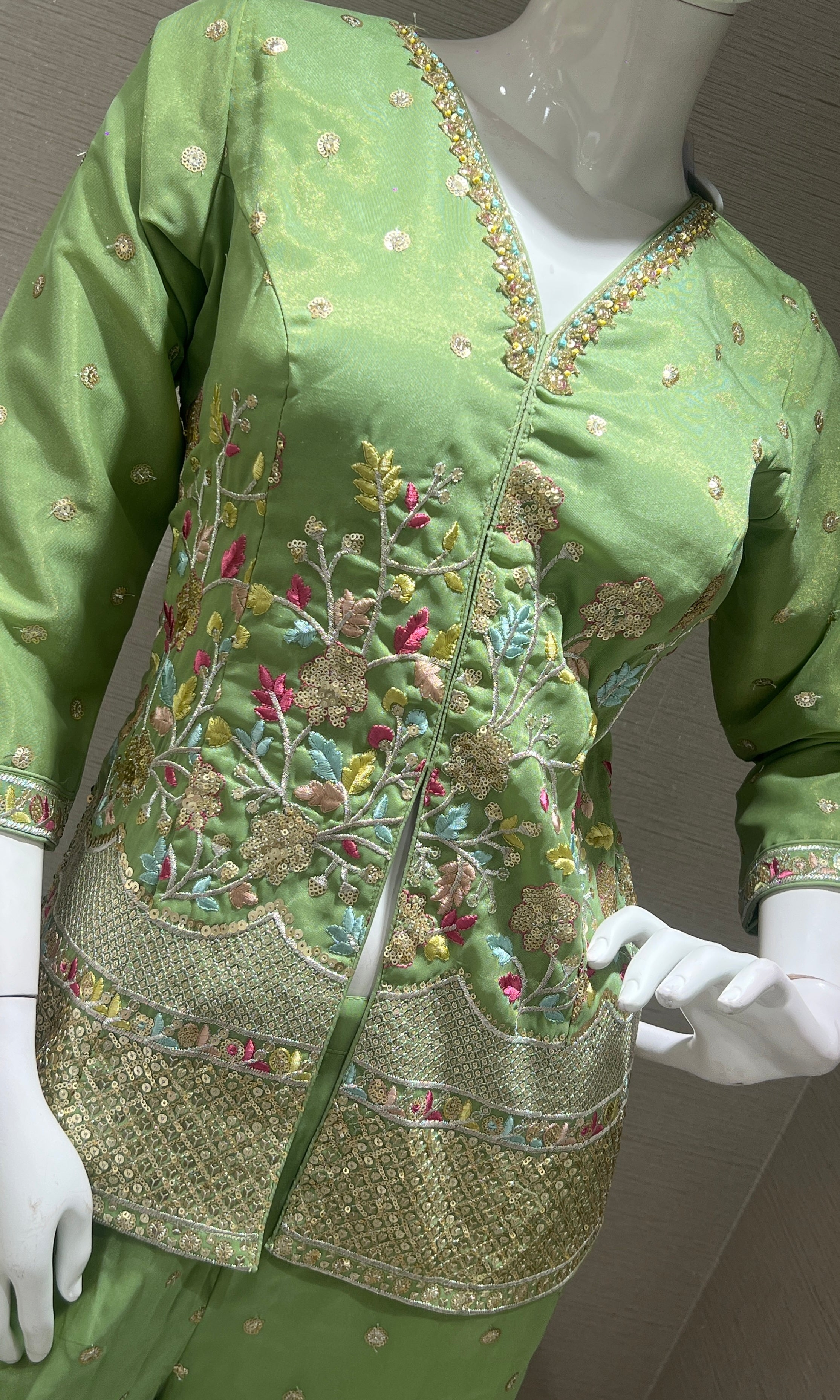 Pista Green Floral Embroidered Palazzo set
