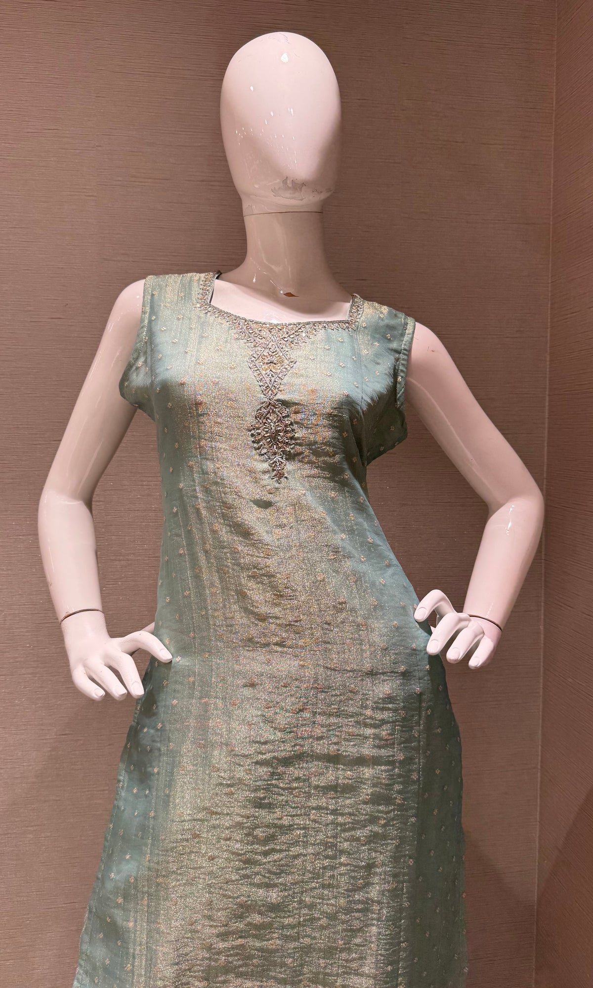 Blue Tissue Silk Golden zari Kurta Set with Dupatta