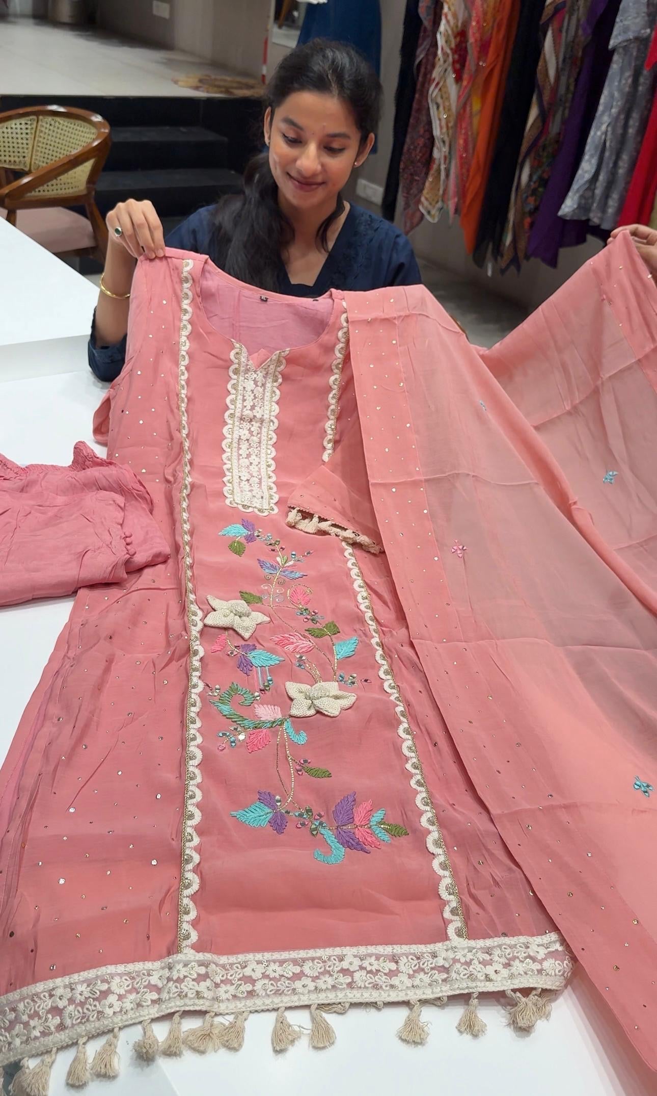 Baby pink Pastel Embroidered KURTA SET