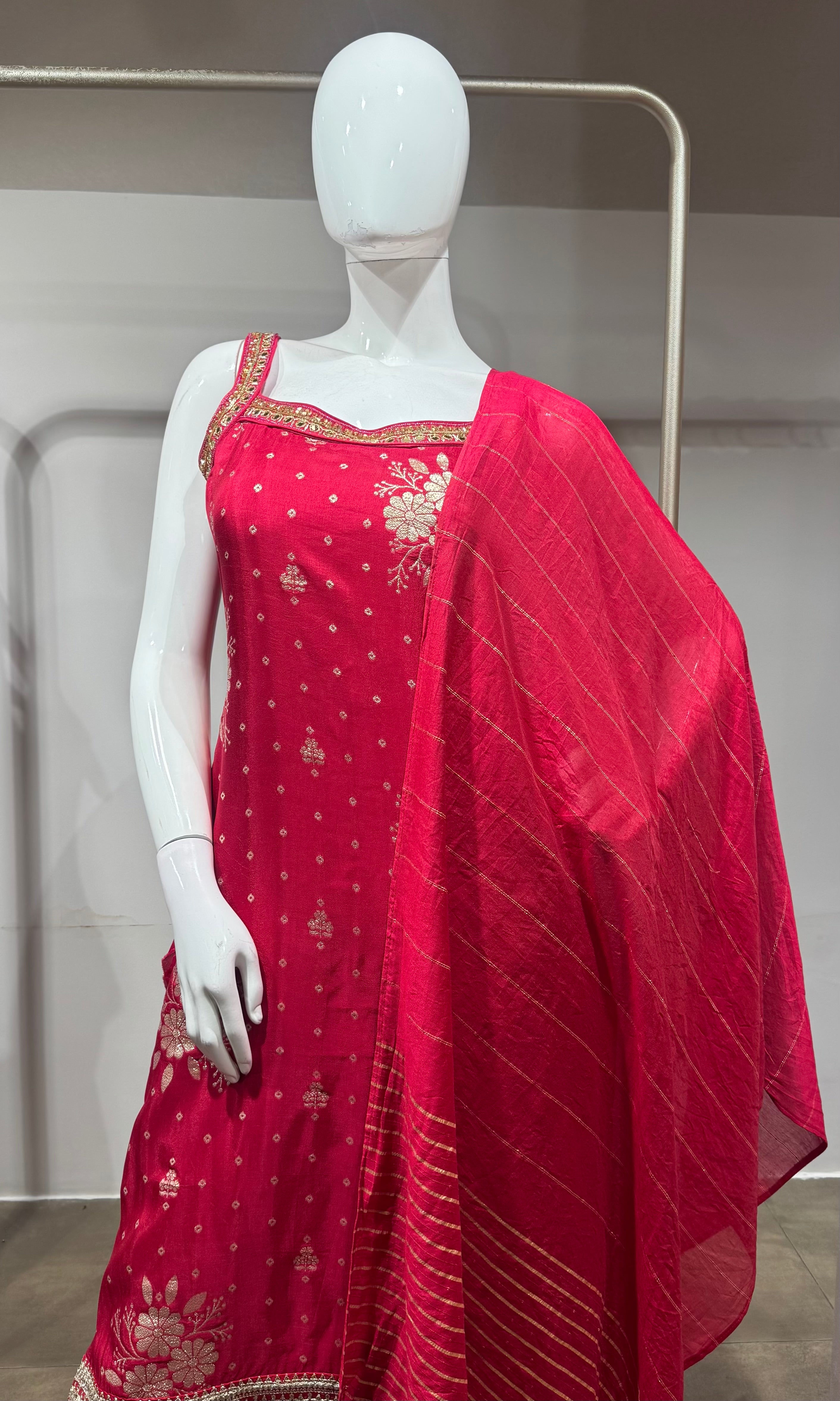 Rani Pink Embroidered Kurta Set with Dupatta