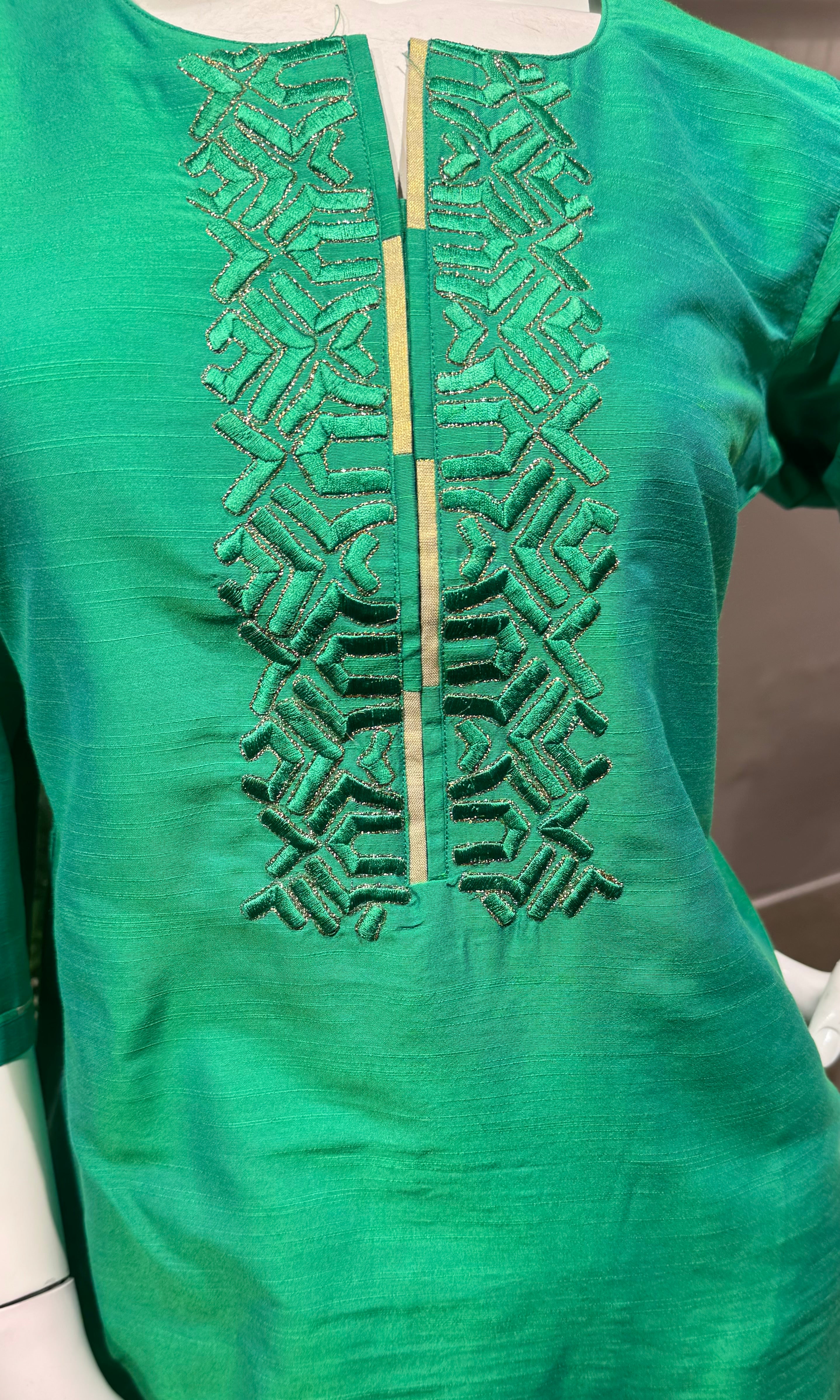 Green Embroidered Silk Straight kurta set