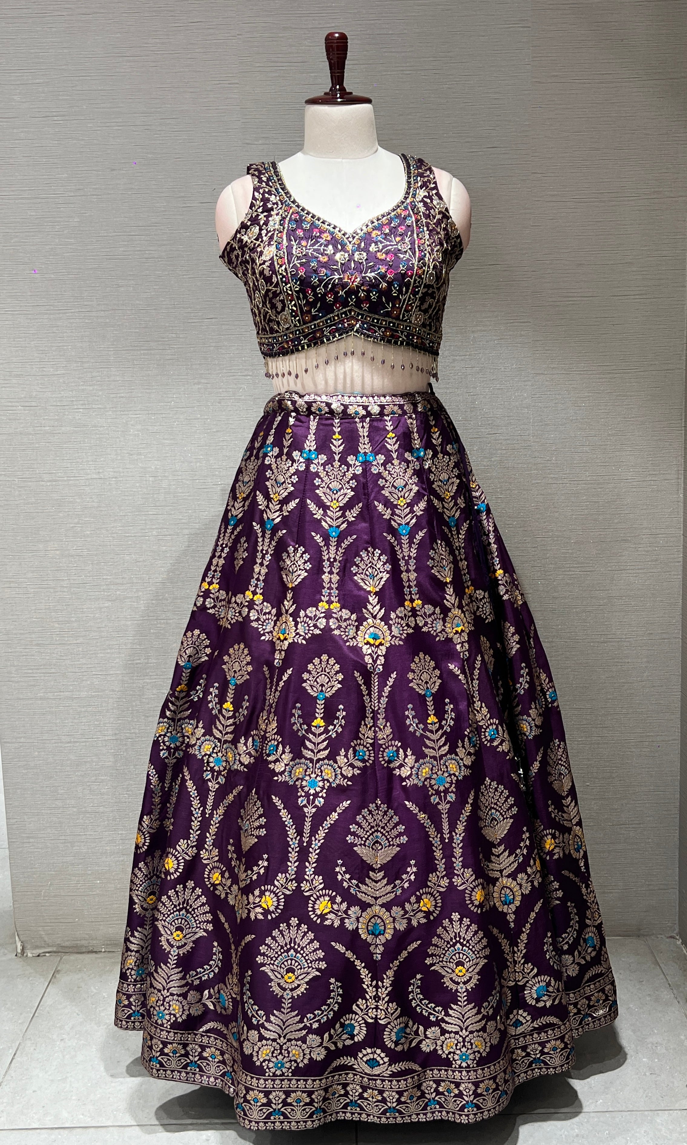 Purple banarasi intricate embroidered Lehenga