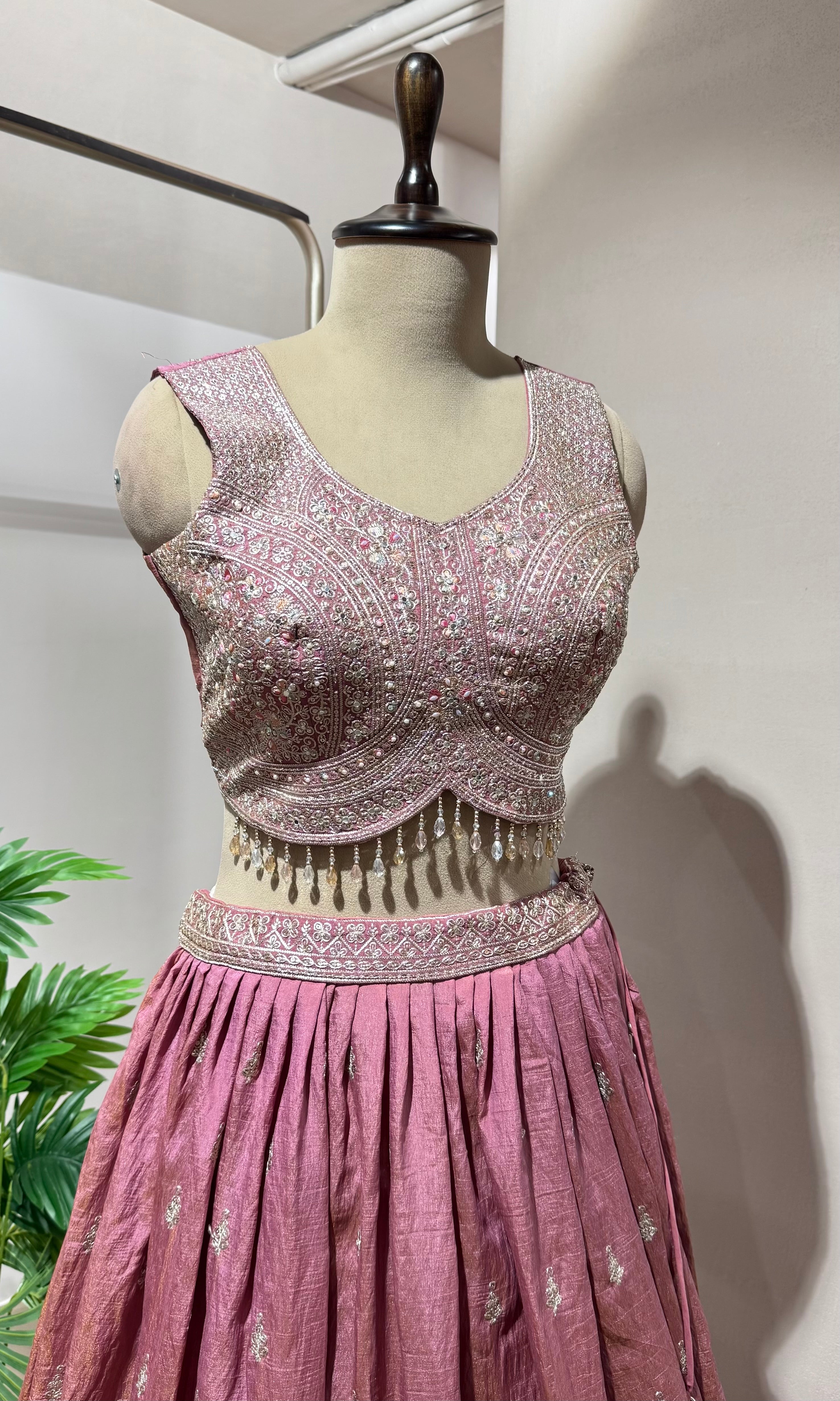 Onion pink Silk Lehenga with Intricate Zari Work