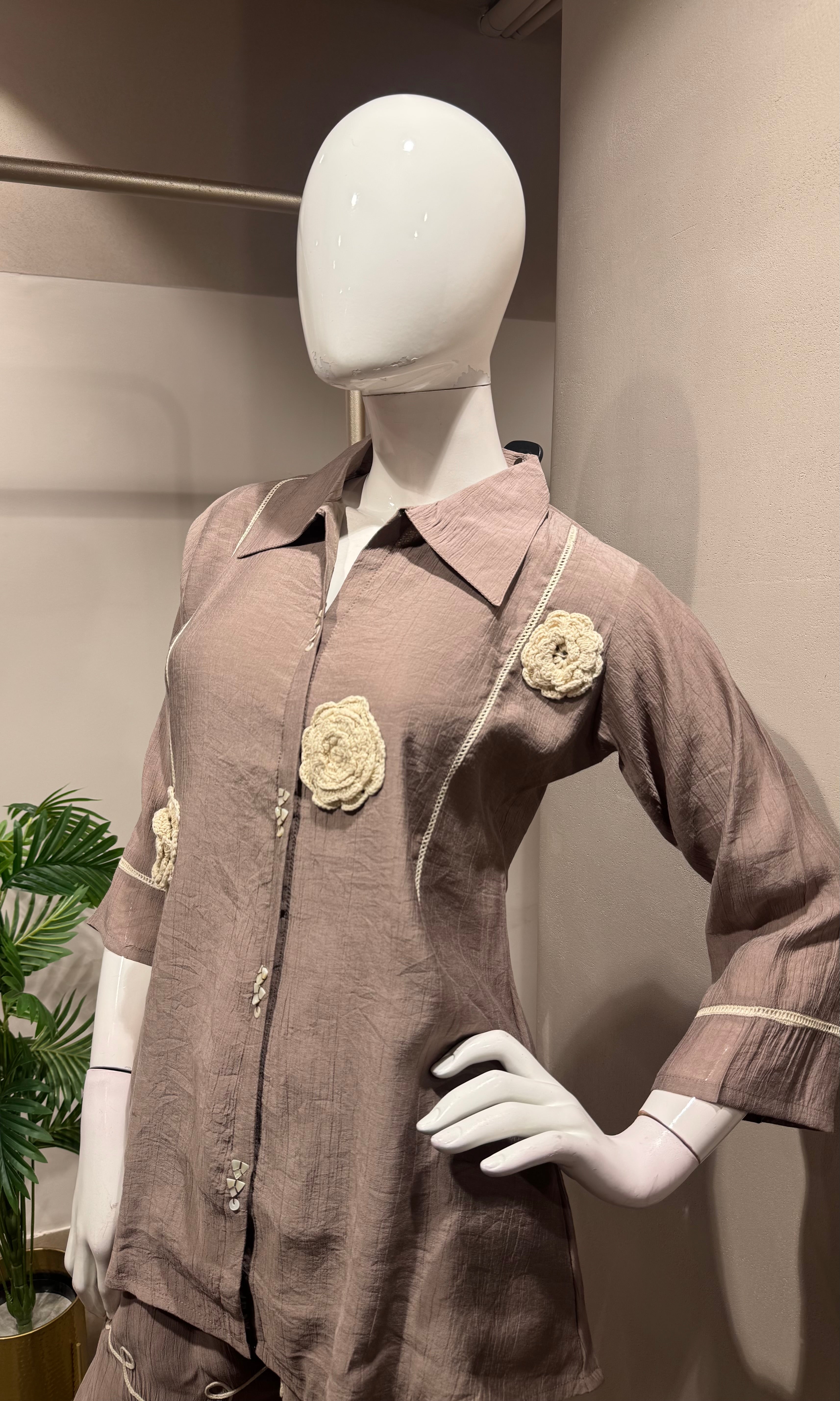 BEIGE BLOSSOM SHIRT CORD SET