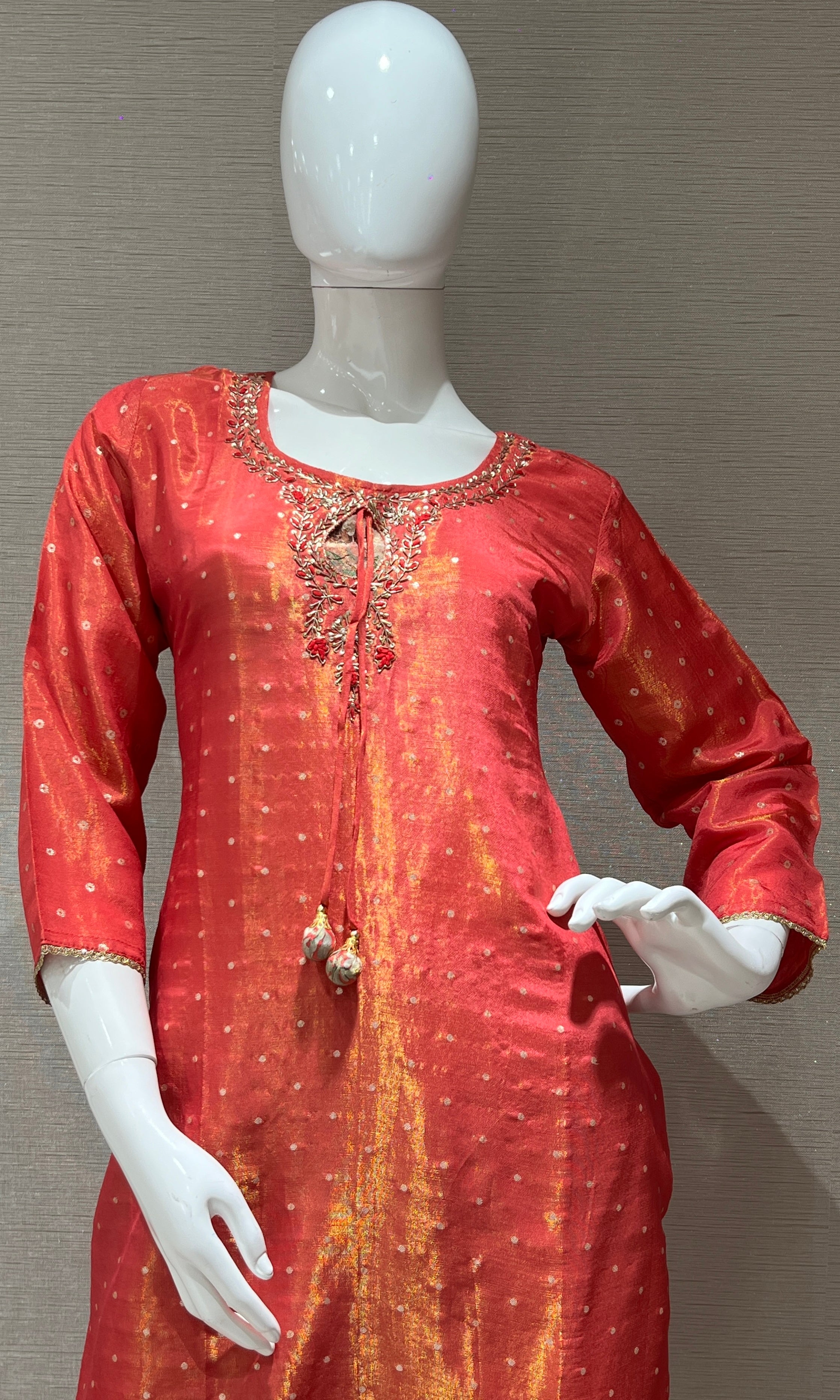 Pink shimmer tissue kurta set