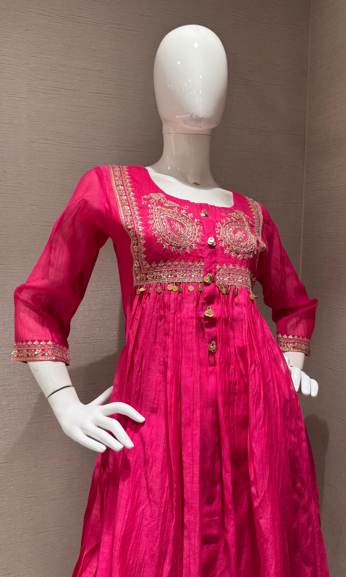 PINK COTTON ETHNIC A LINE KURTA SET WITH DUPATTA