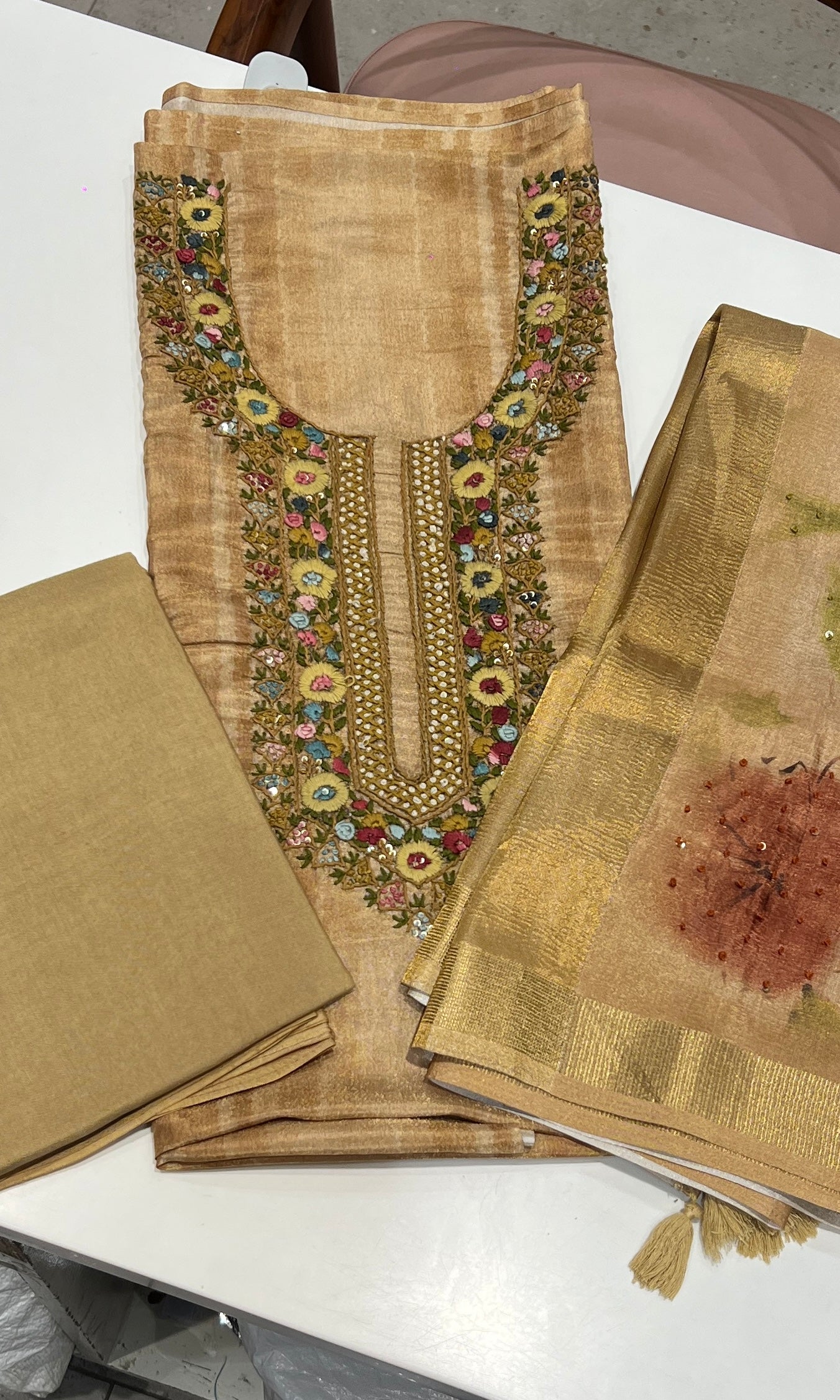 Brown FLORAL dress material