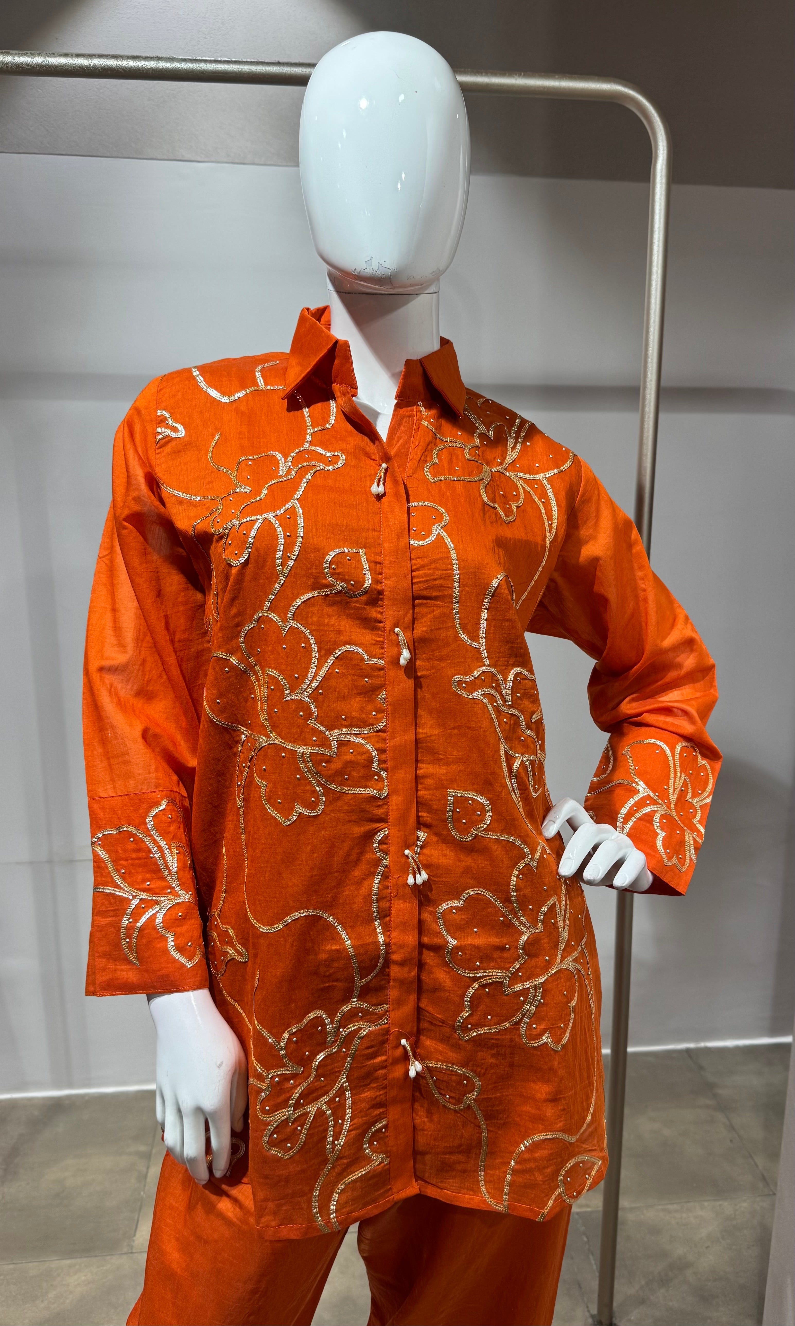 Rust golden floral cord set