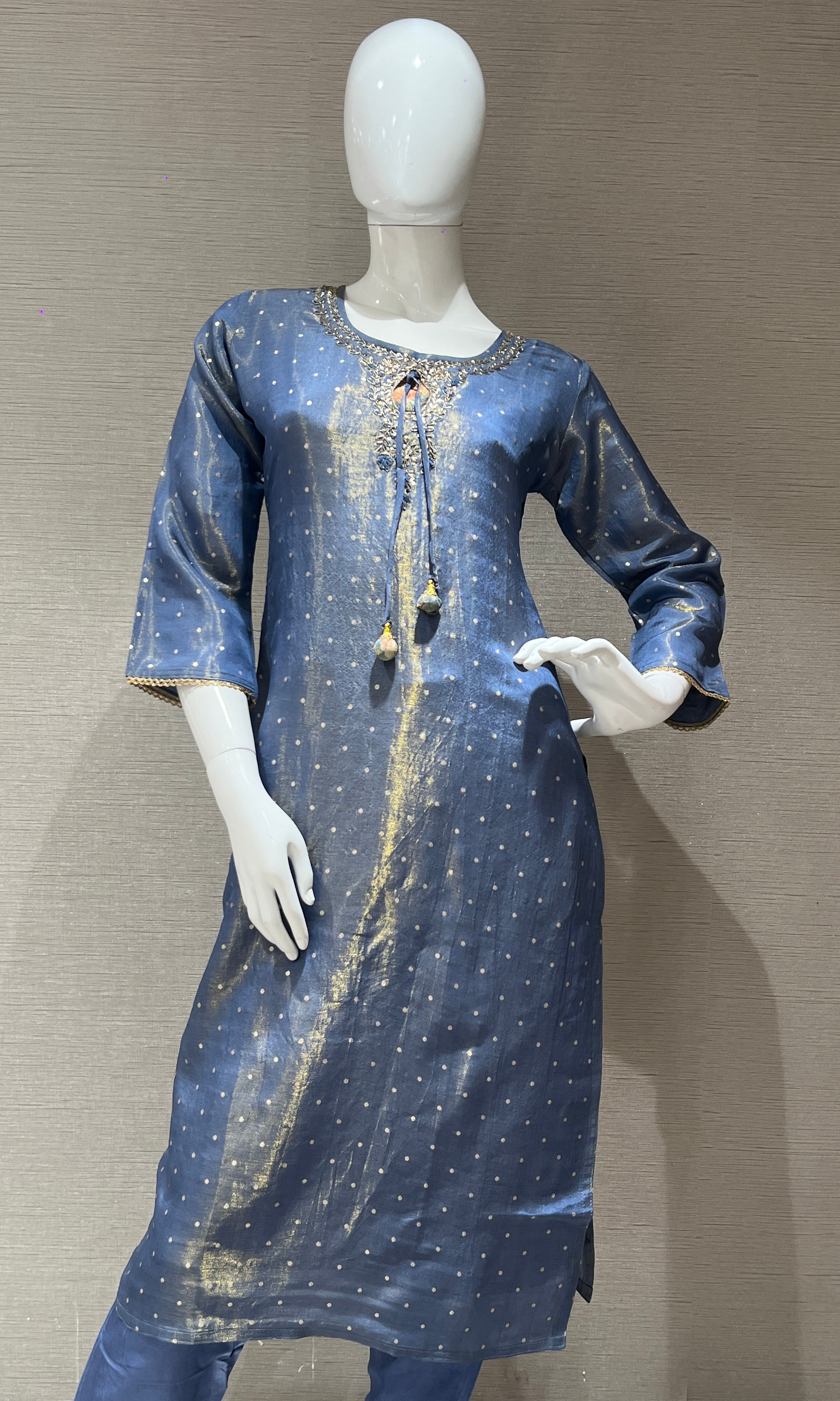Light blue shimmer tissue kurta set