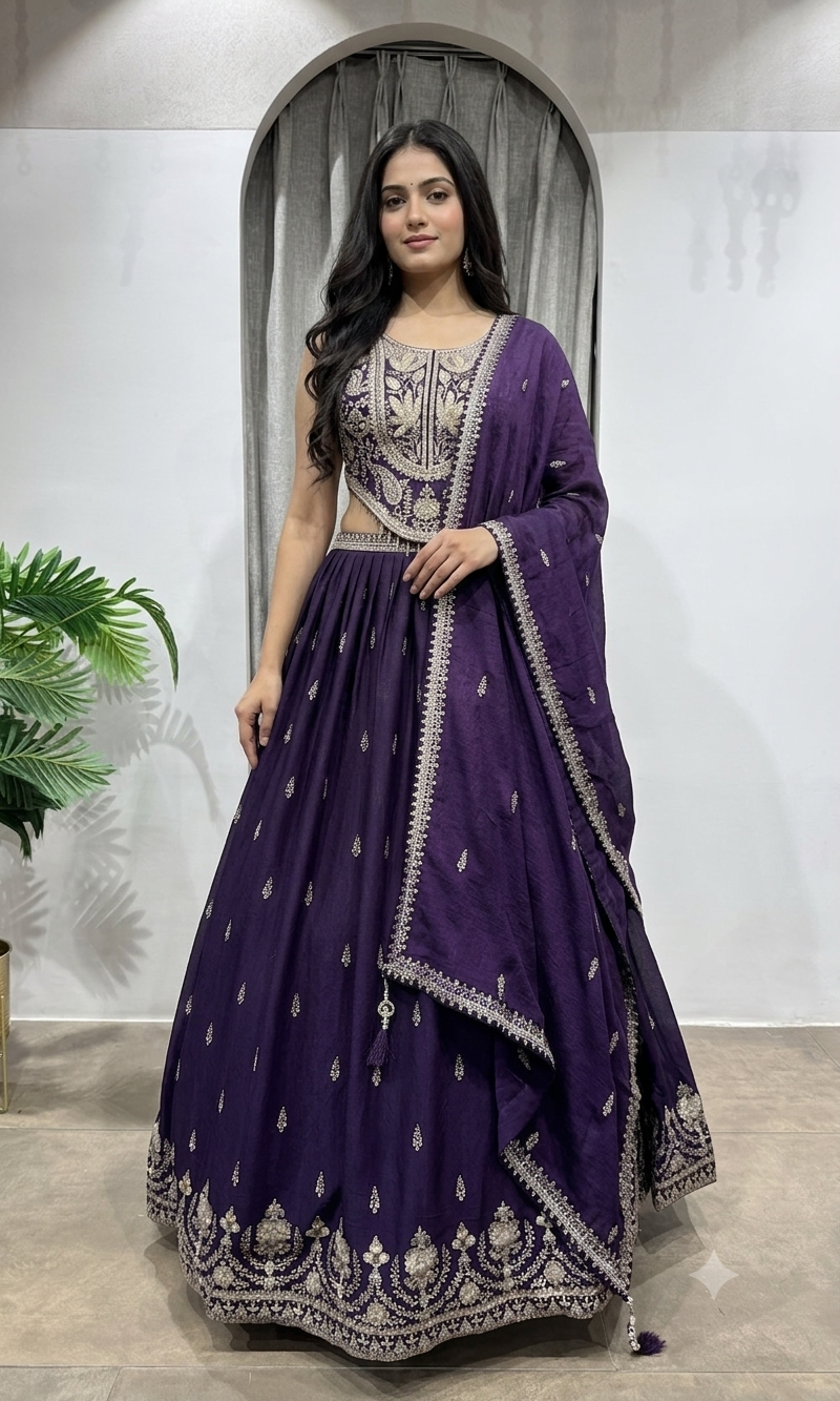 Royal Purple Embroidered Lehenga Choli