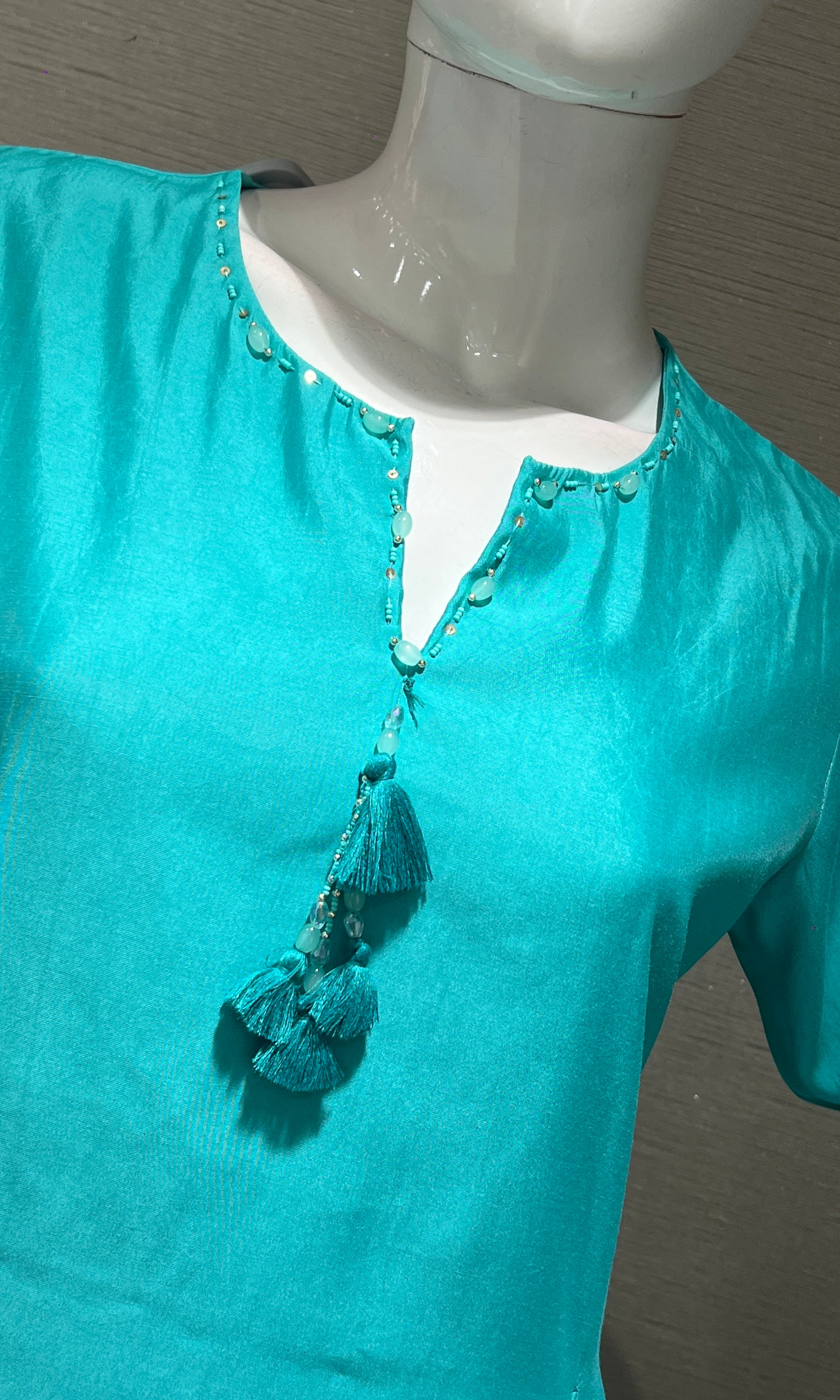 sea blue kurta set with floral printed dupatta