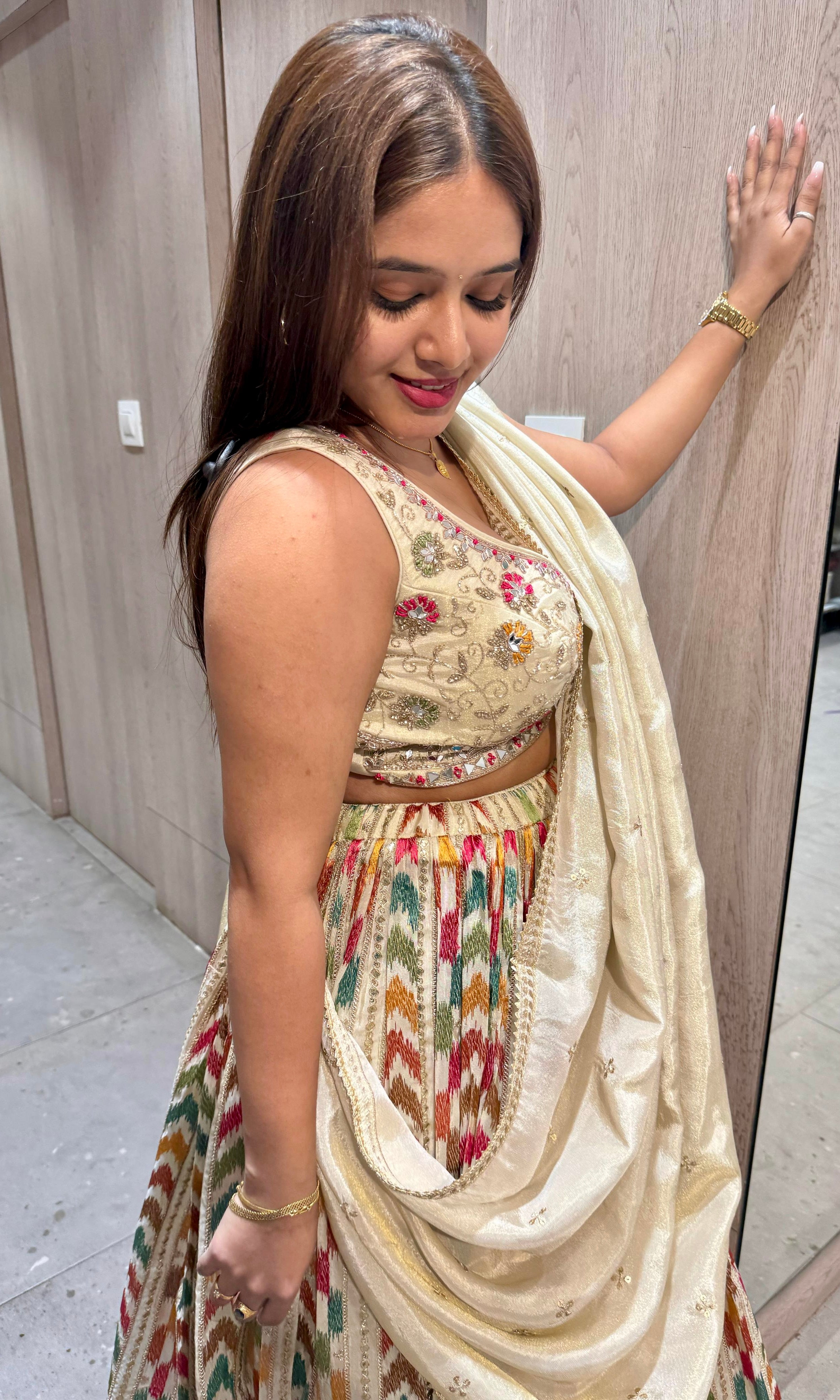 Multi cream croptop Lehenga