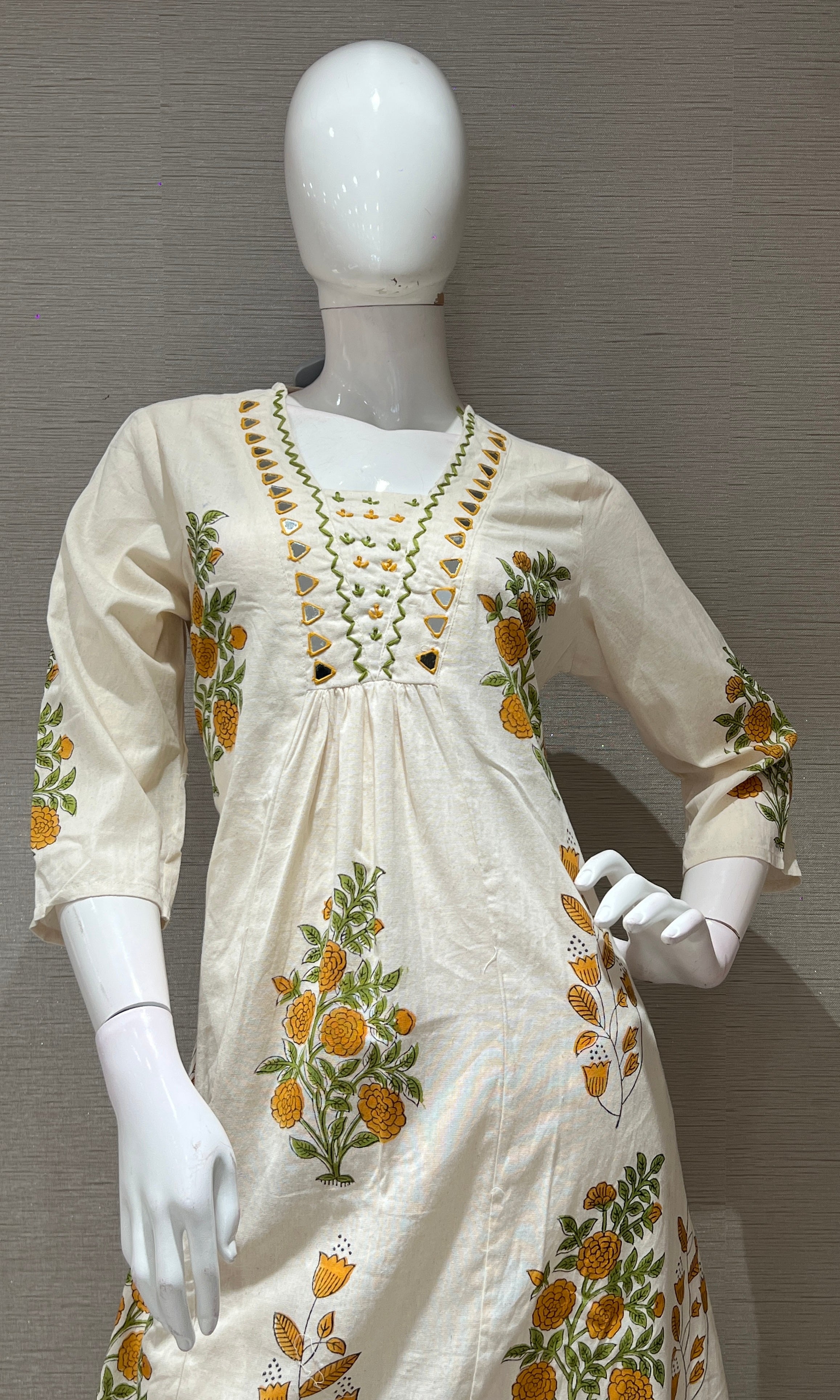 Yellow A LINE KURTI WITH BOTTOM