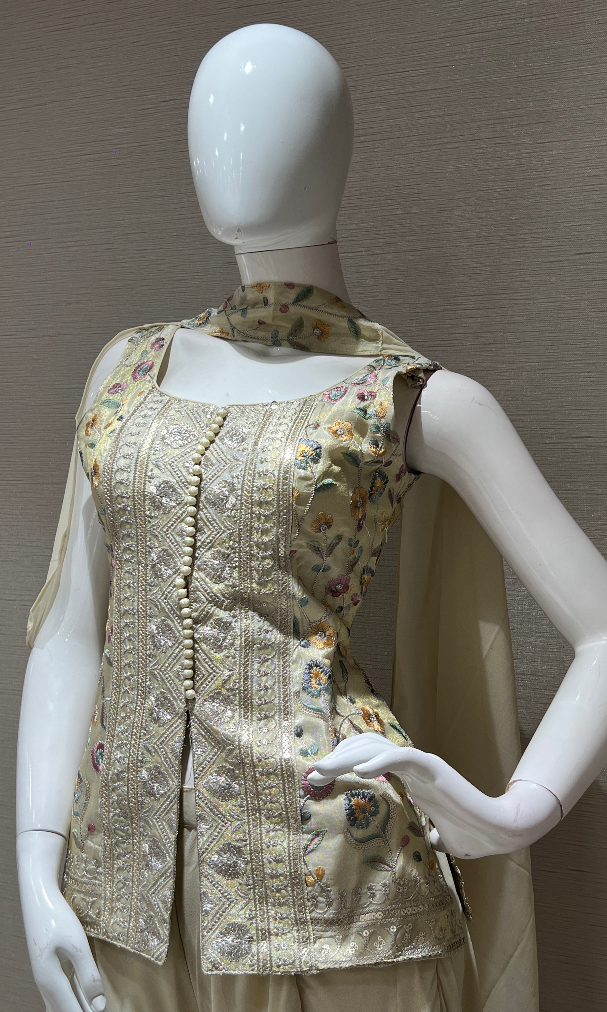 Cream corset BLOUSE WITH palazzo SET