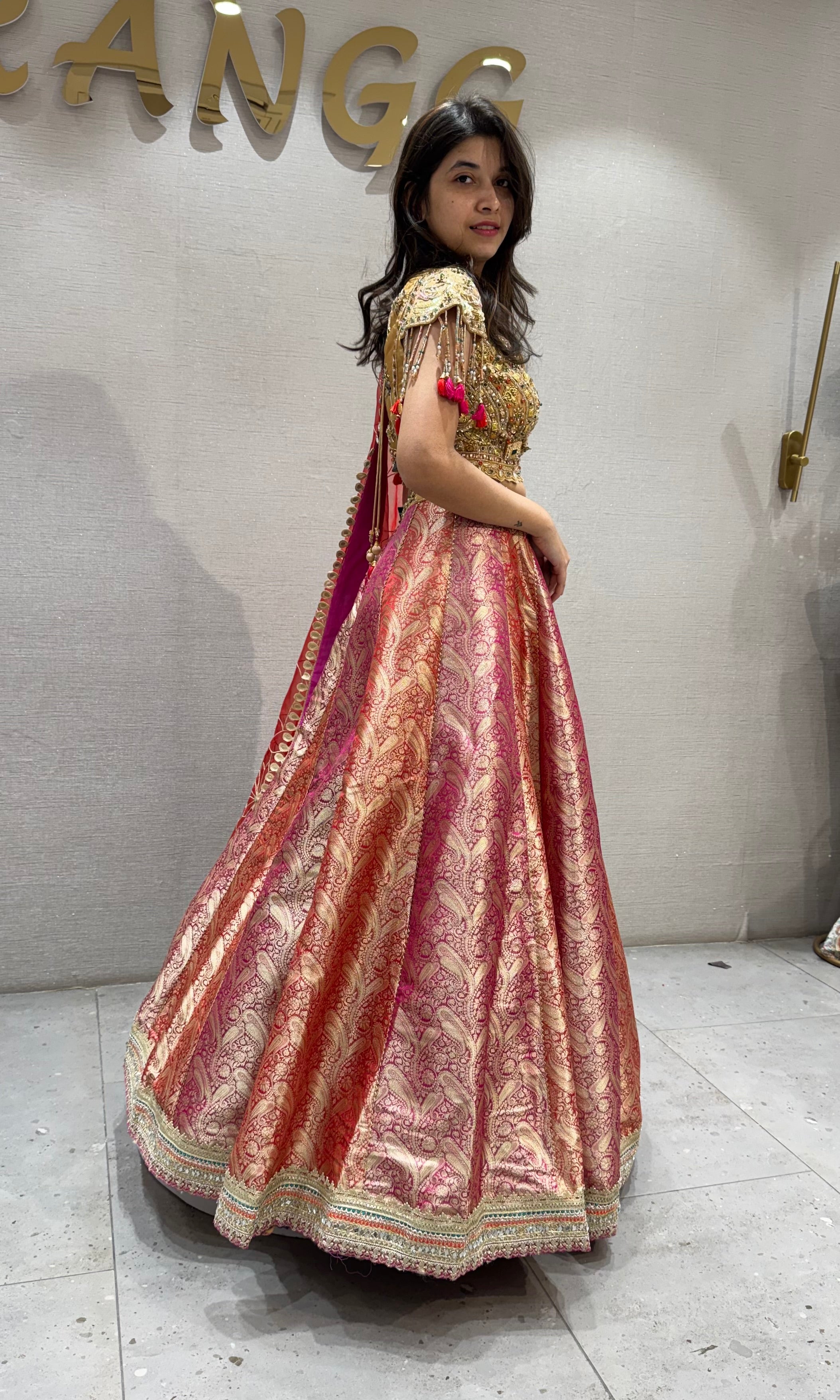 Multicolor Embroidered Banarasi Silk Lehenga