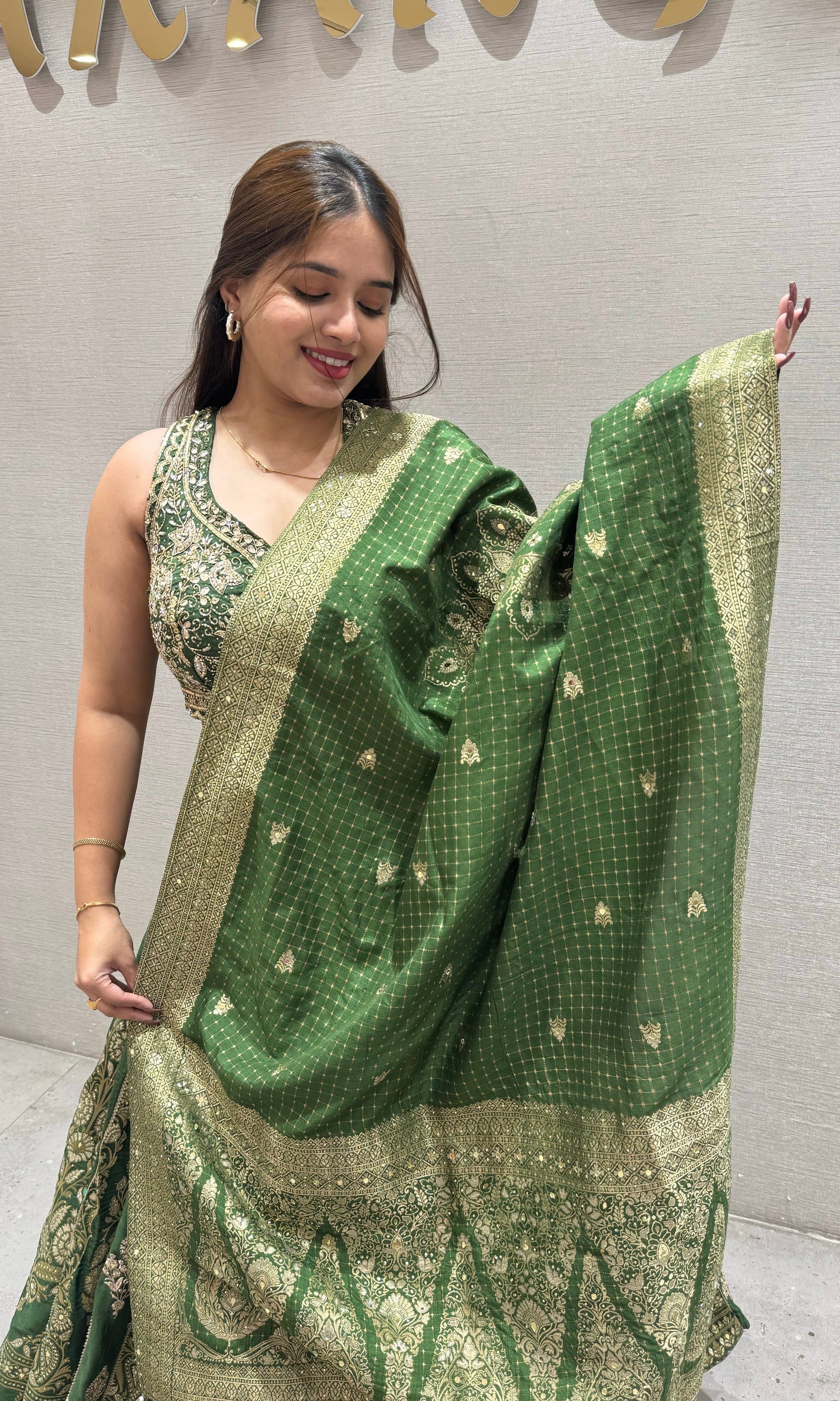 Green croptop with lehenga