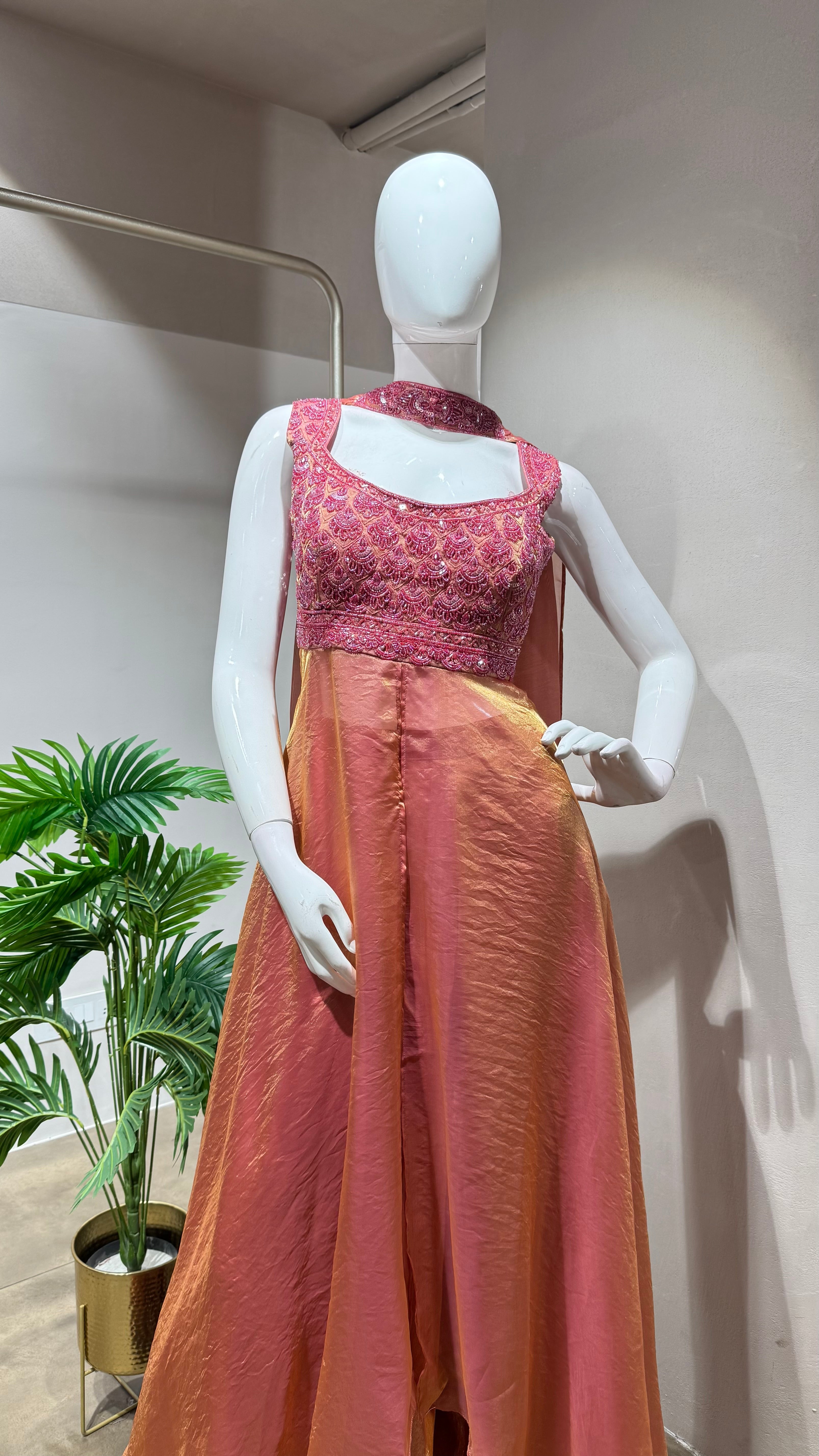 PINK A LINE SHIMMER TISSUE PALAZZO SET