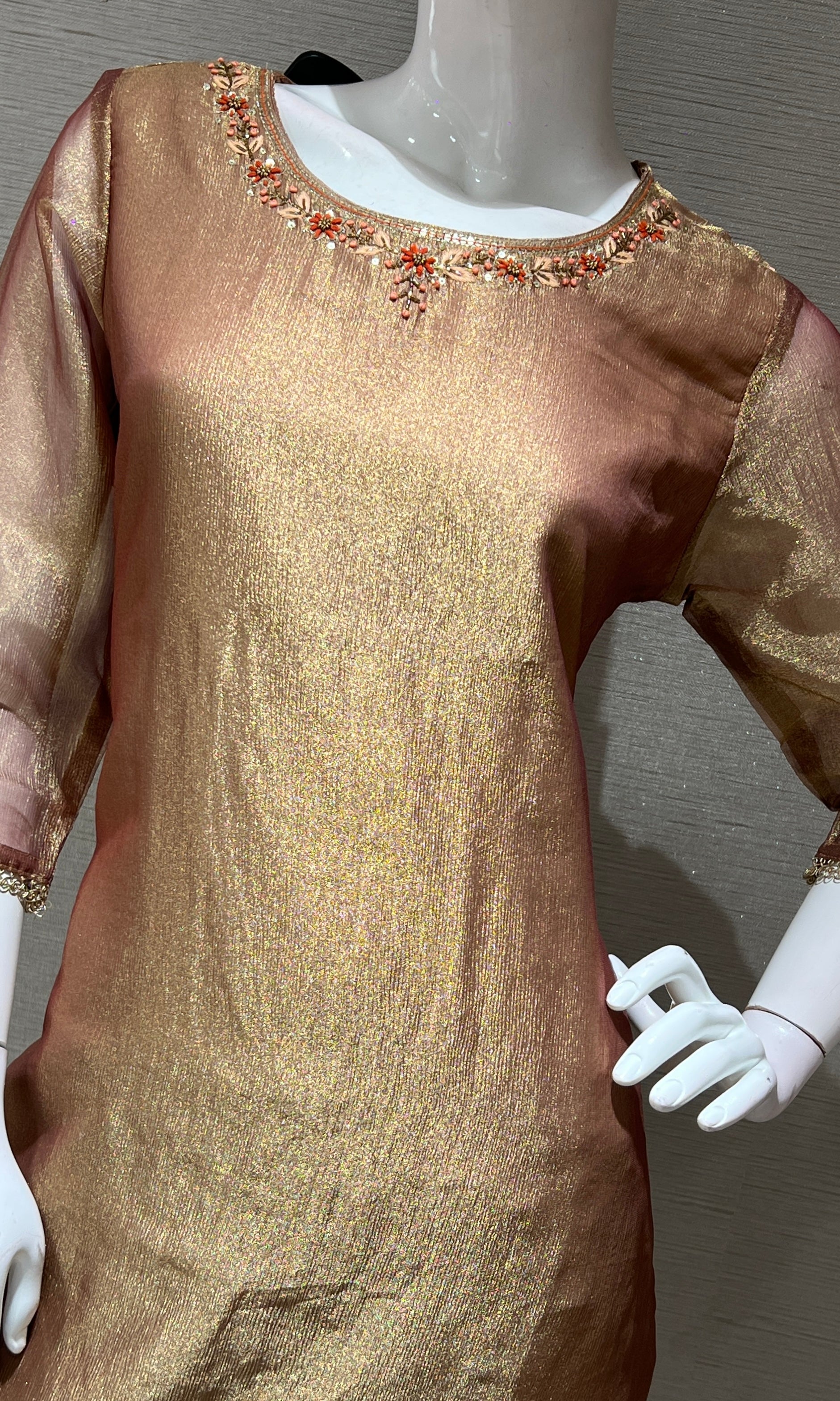 LIGHT BROWN KURTA SET WITH LOTUS PRINT DUPATTA