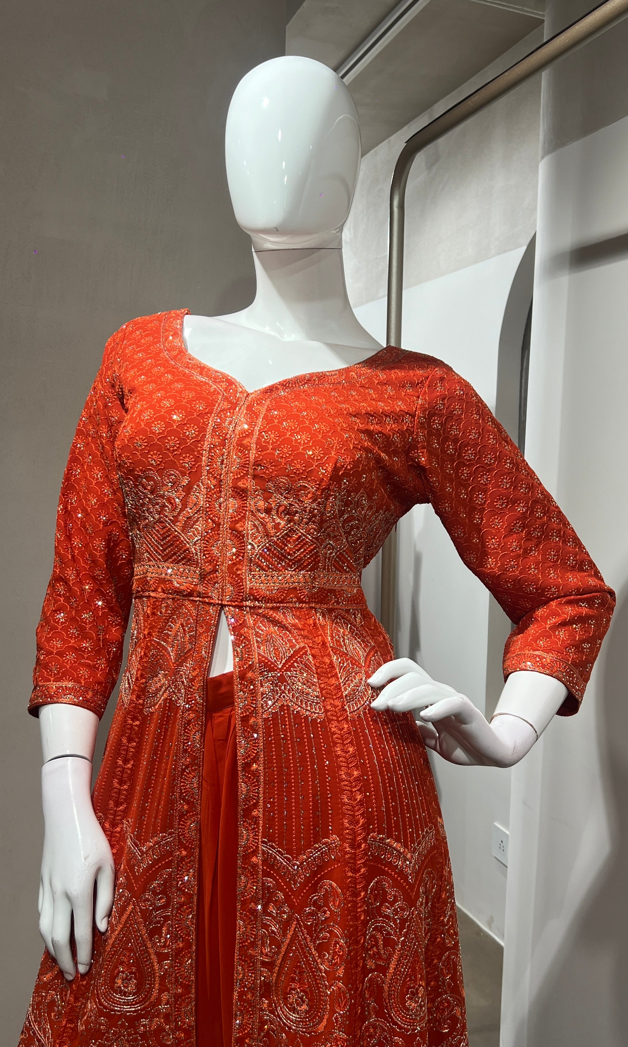 Orange FRONT SLIT ANARKALI SET