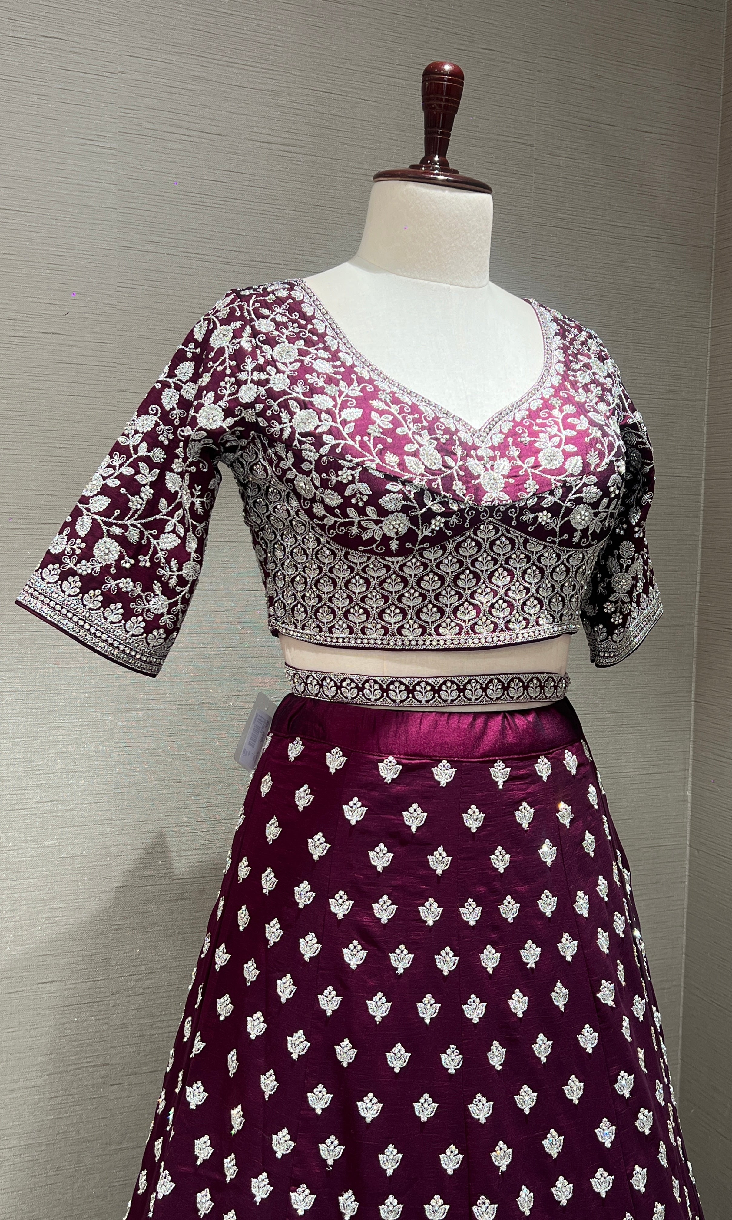 Wine floral embellished Lehenga