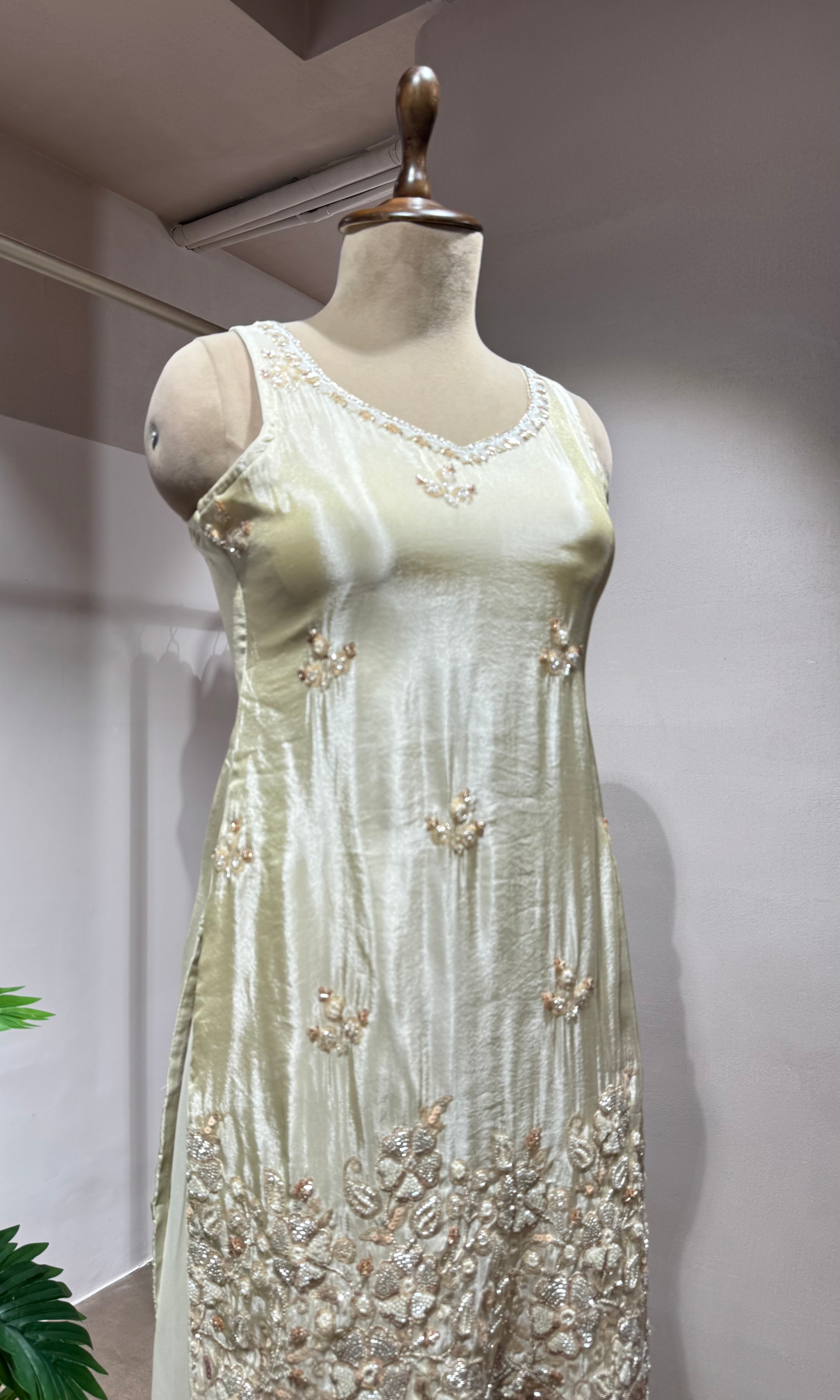 Half white INTRICATE SHARARA WITH GOLD ZARI WORK