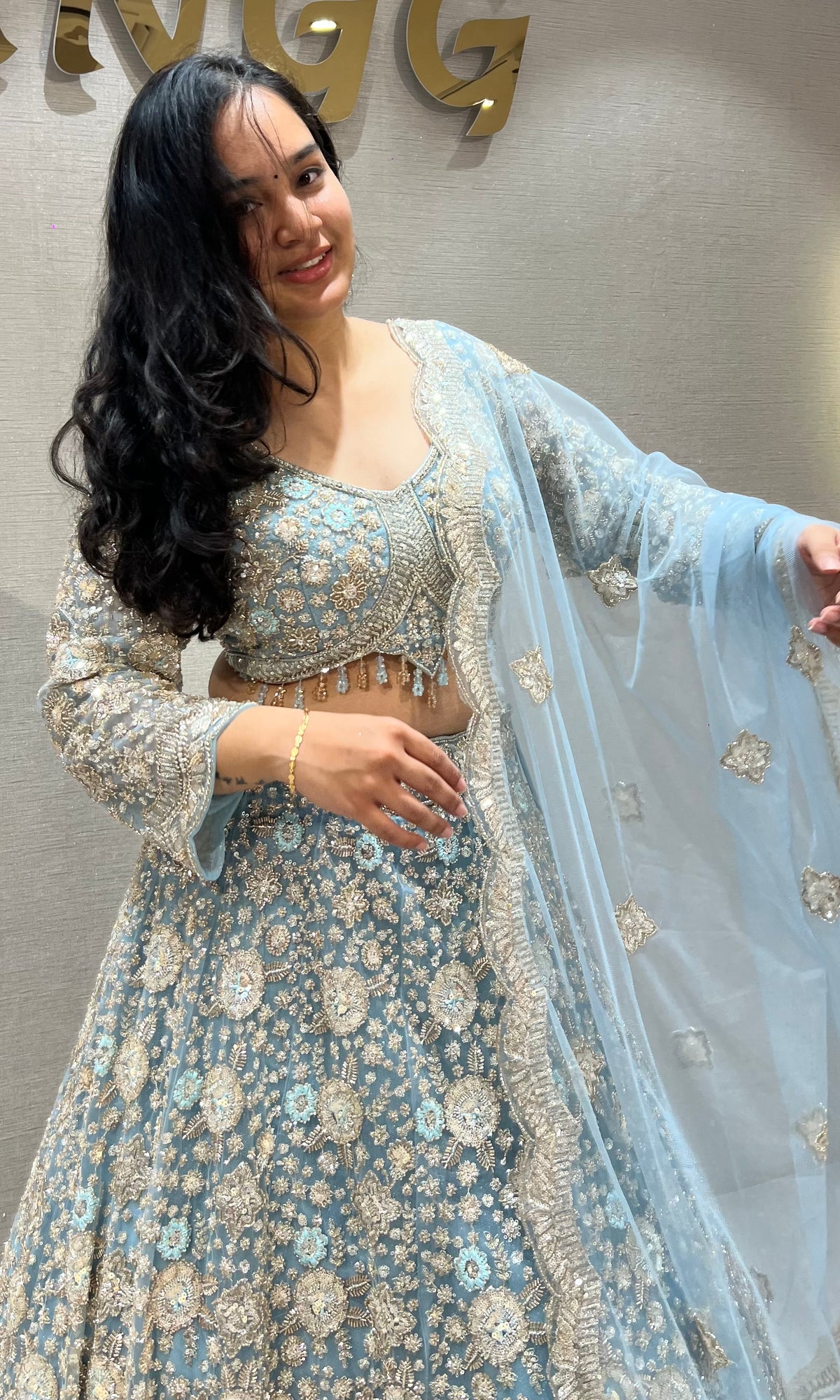 Blue Gold Embellished Ethnic bridal Lehenga Set