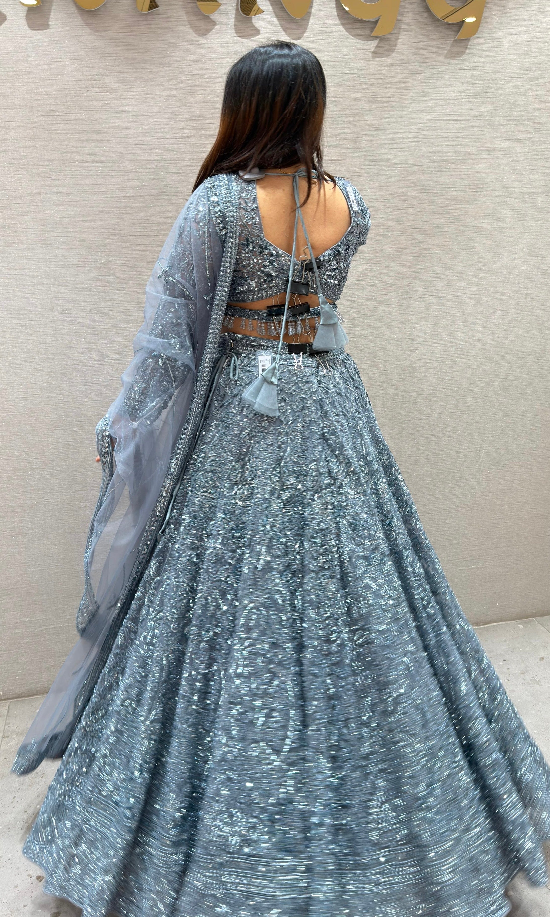 Light blue SOFT NET EMBROIDERED Lehenga